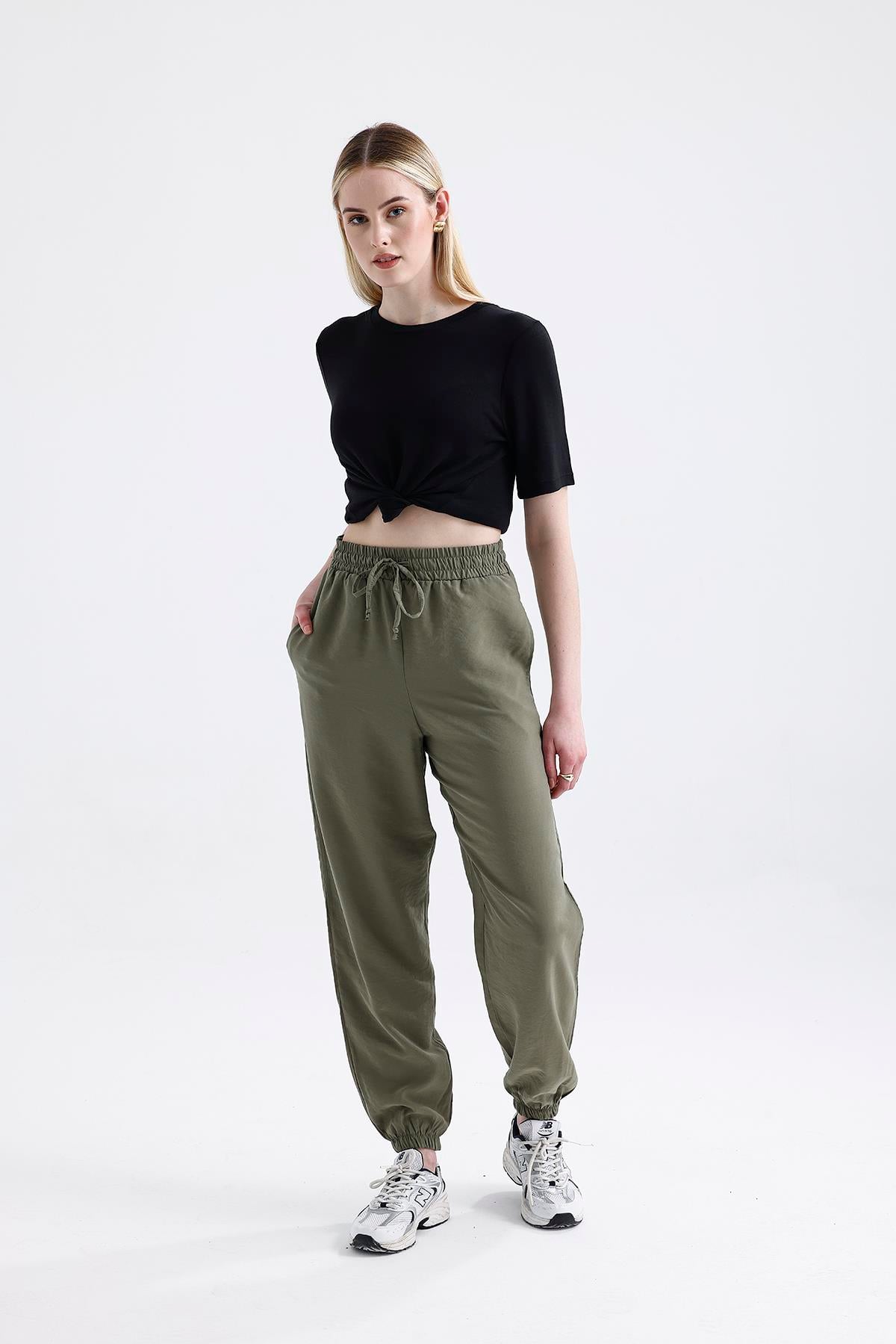 Olive Drap Modal Büzgü Paça