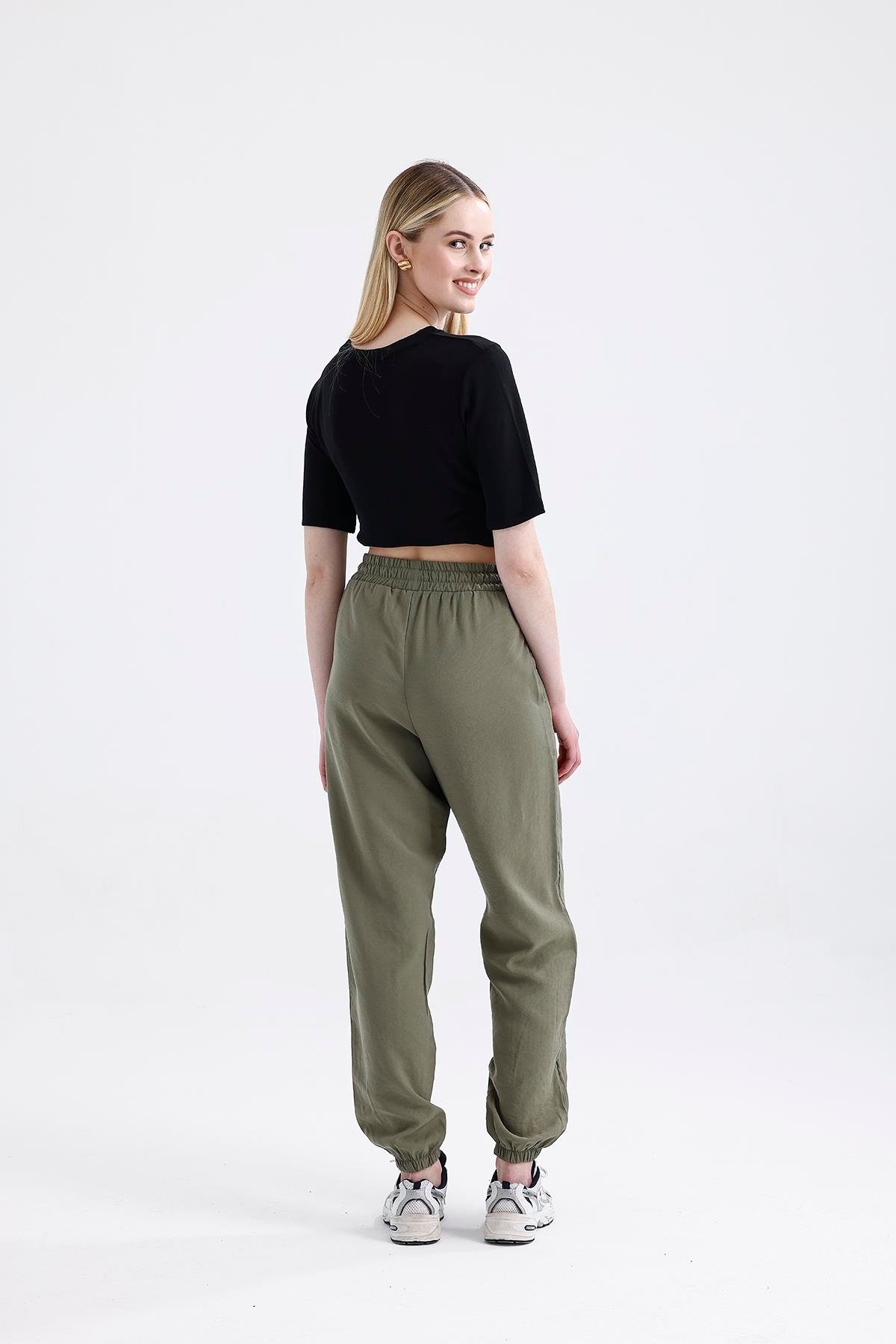 Olive Drap Modal Büzgü Paça