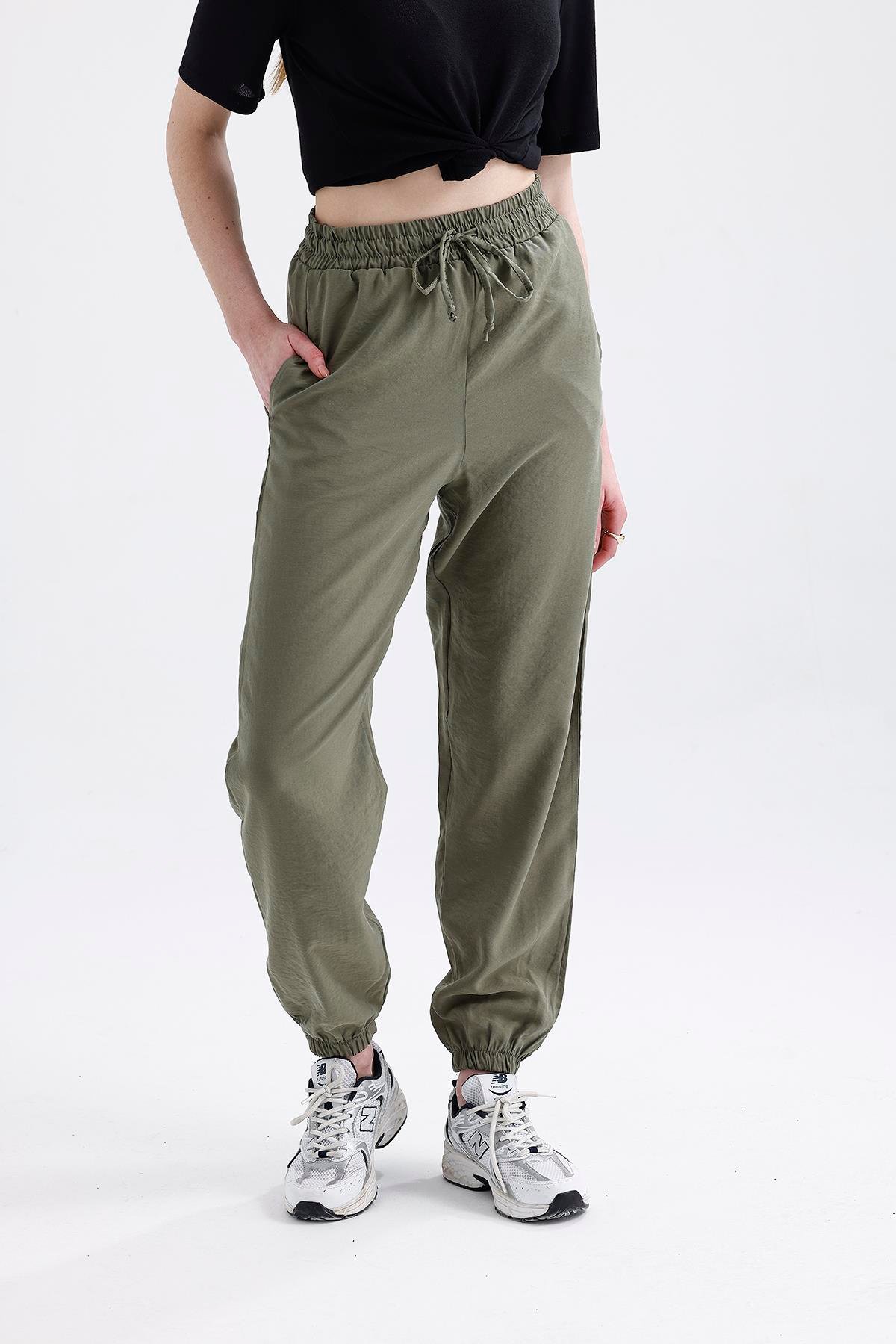 Olive Drap Modal Büzgü Paça