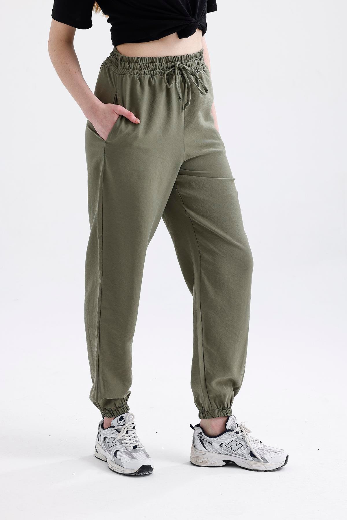 Olive Drap Modal Büzgü Paça