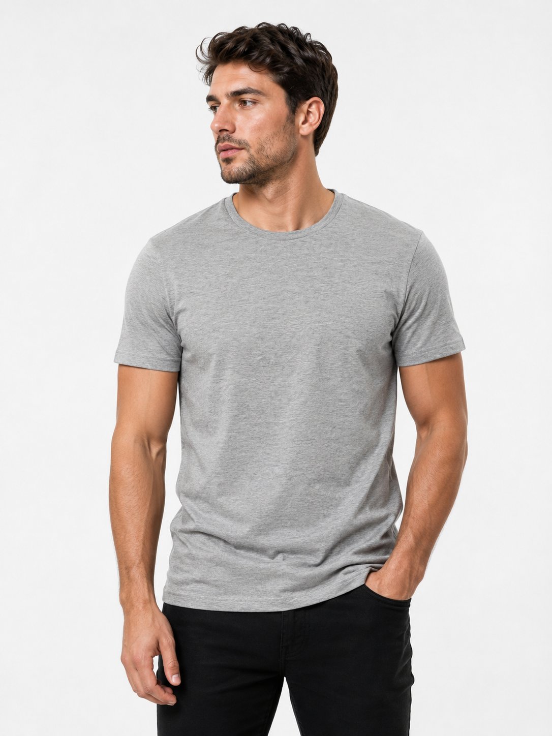 RB Gri Melanj Bisiklet Yaka T-shirt