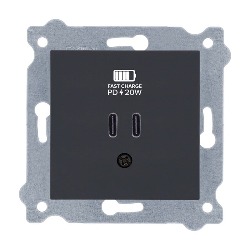 Exen Type C + Type C 20W Hızlı Şarj Prizi Mekanizma - Füme - 290-001103-276