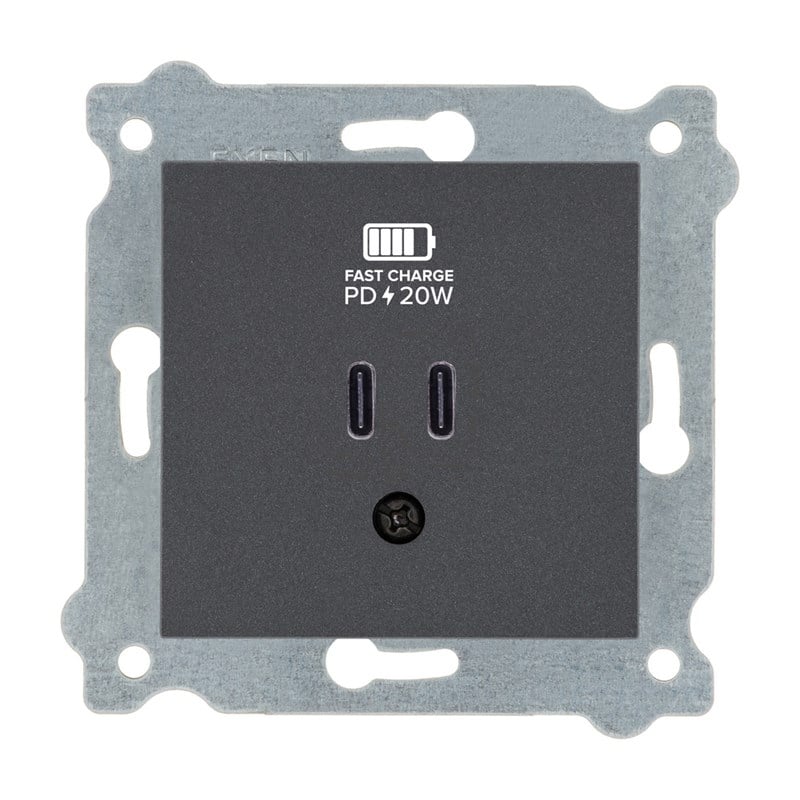 Exen Type C + Type C 20W Hızlı Şarj Prizi Mekanizma - Antrasit - 290-001303-276