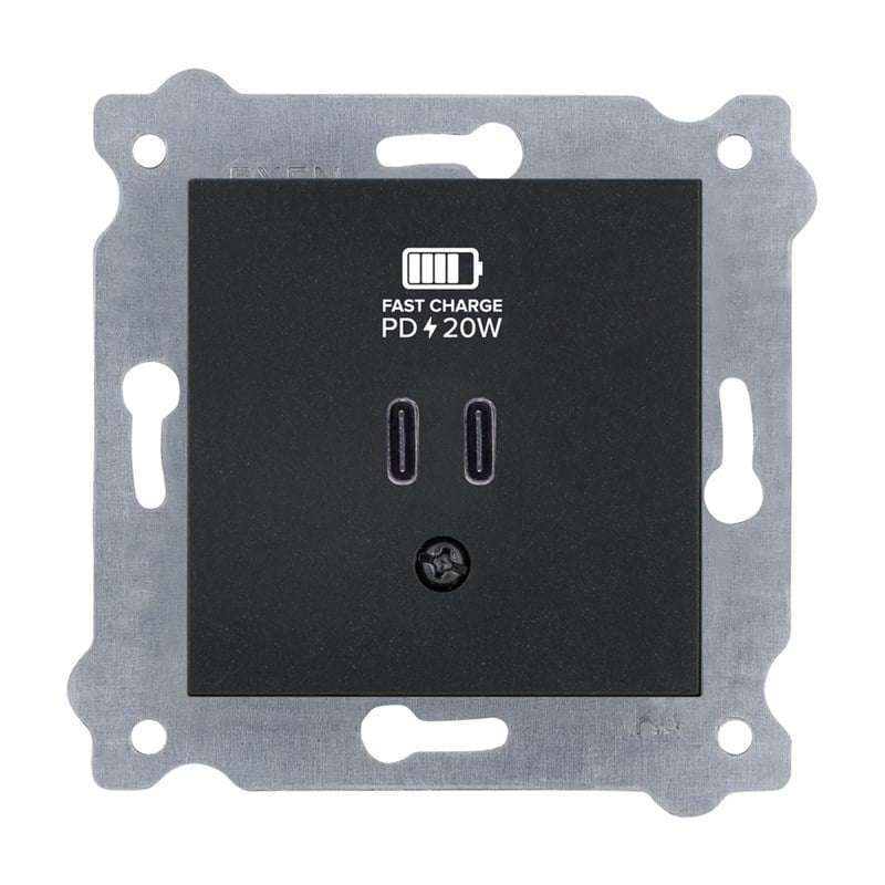 Exen Type C + Type C 20W Hızlı Şarj Prizi Mekanizma - Siyah - 290-001403-276