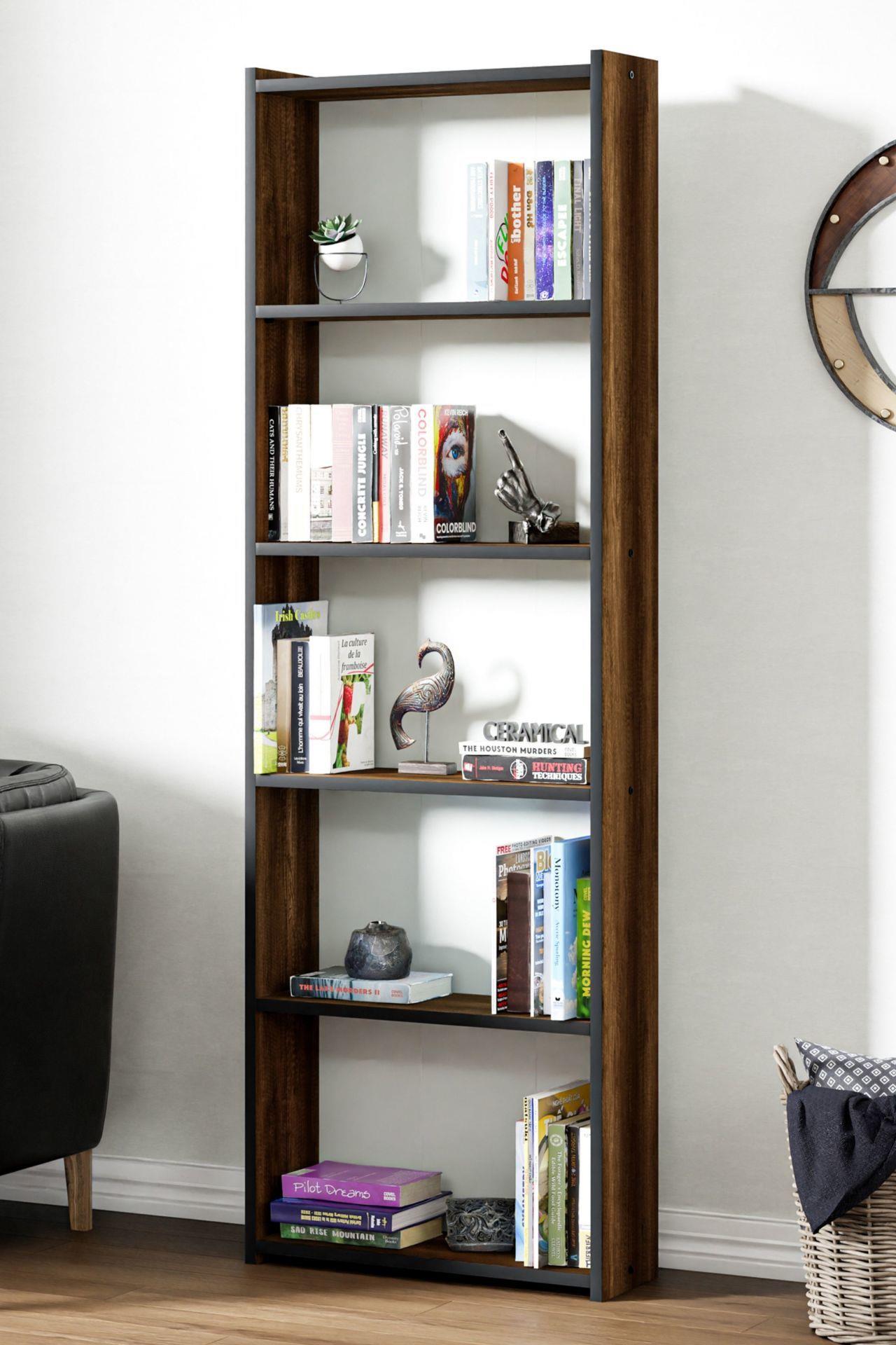 Ceramical Kts2 Modern Kitaplık / 5 Raflı - 60x180 Cm - Ceviz