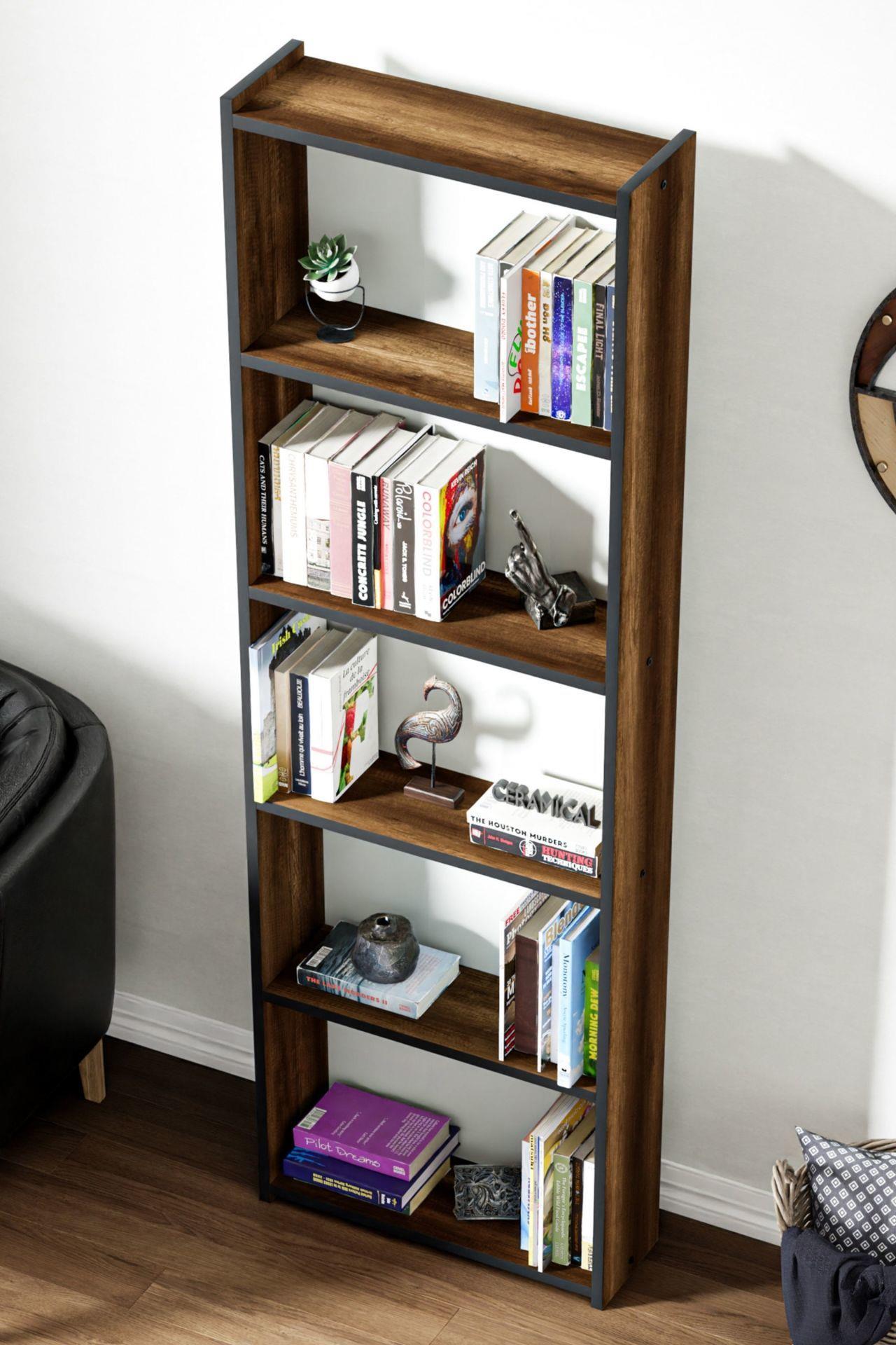 Ceramical Kts2 Modern Kitaplık / 5 Raflı - 60x180 Cm - Ceviz