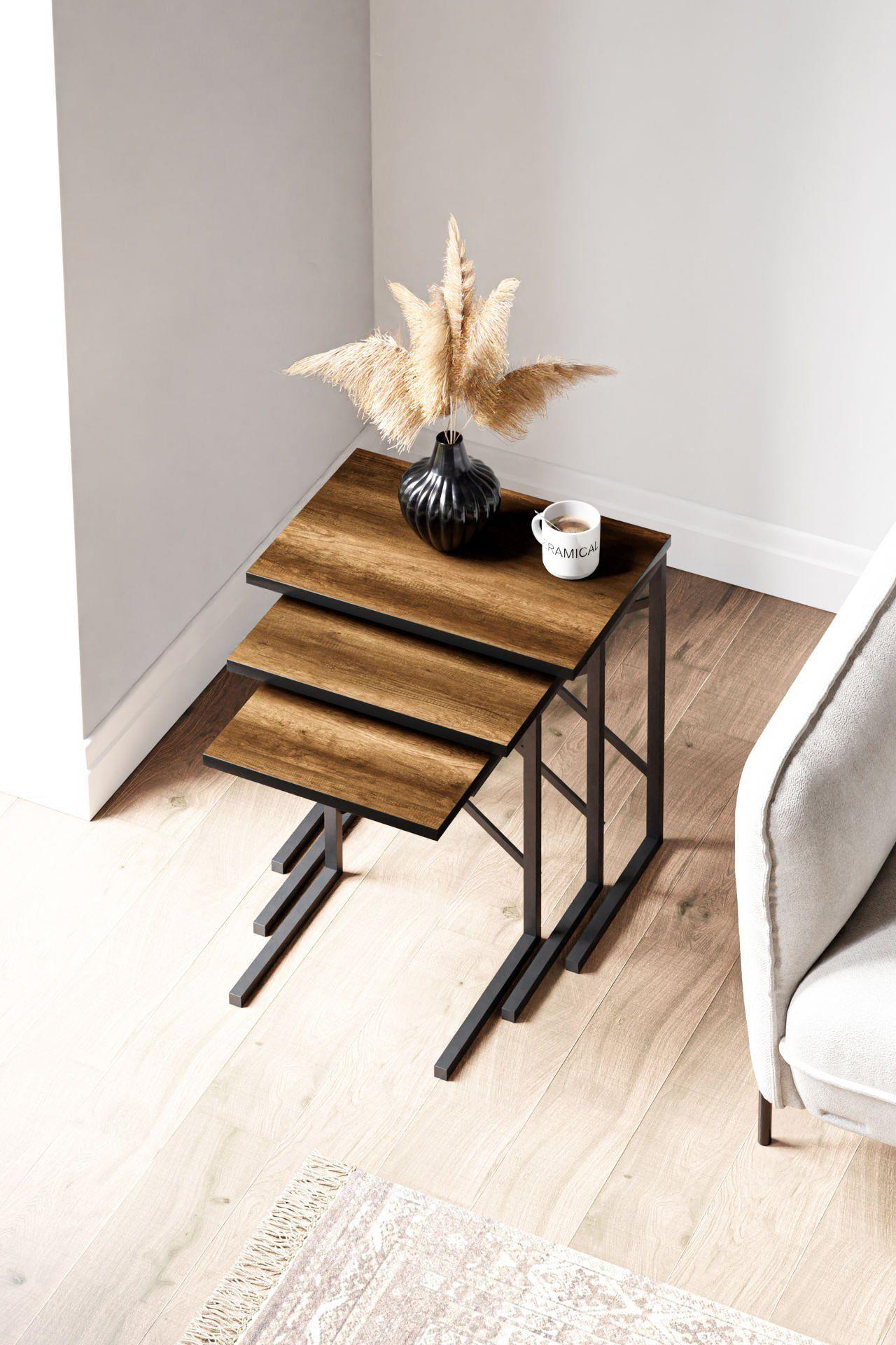Ceramical Zg1 3Lü Zigon Sehpa - Barok Ceviz