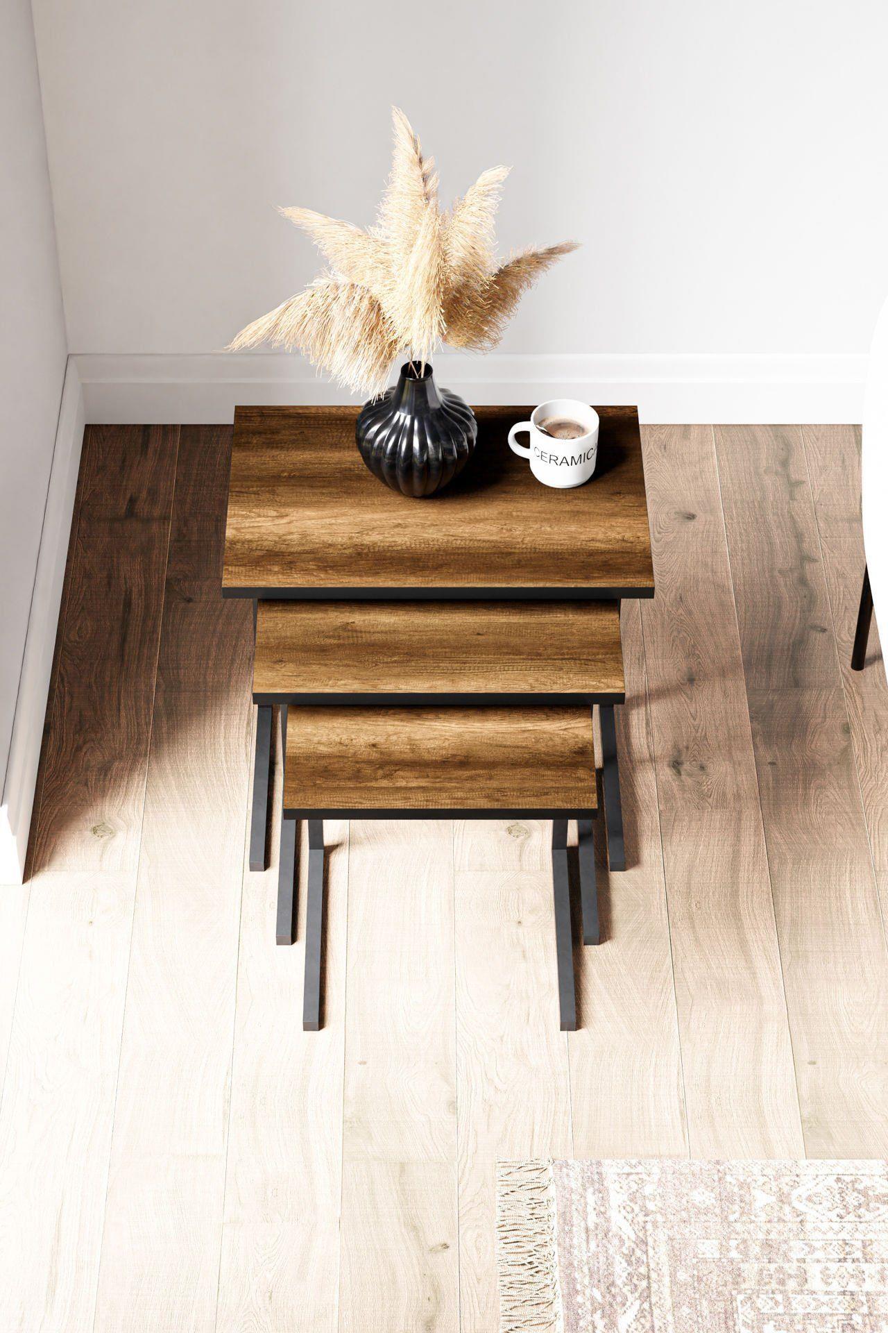 Ceramical Zg1 3Lü Zigon Sehpa - Barok Ceviz