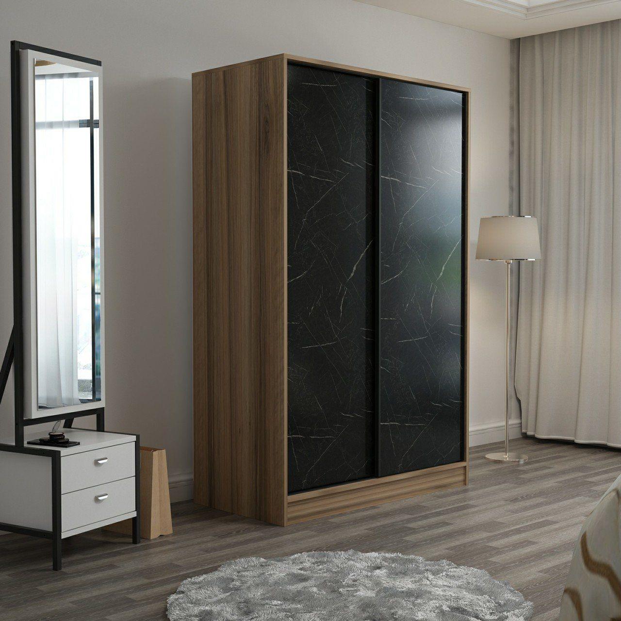 Minar Kale 2 Kapaklı Sürgülü Dolap 120 Cm  - Dore/Royal Mermer