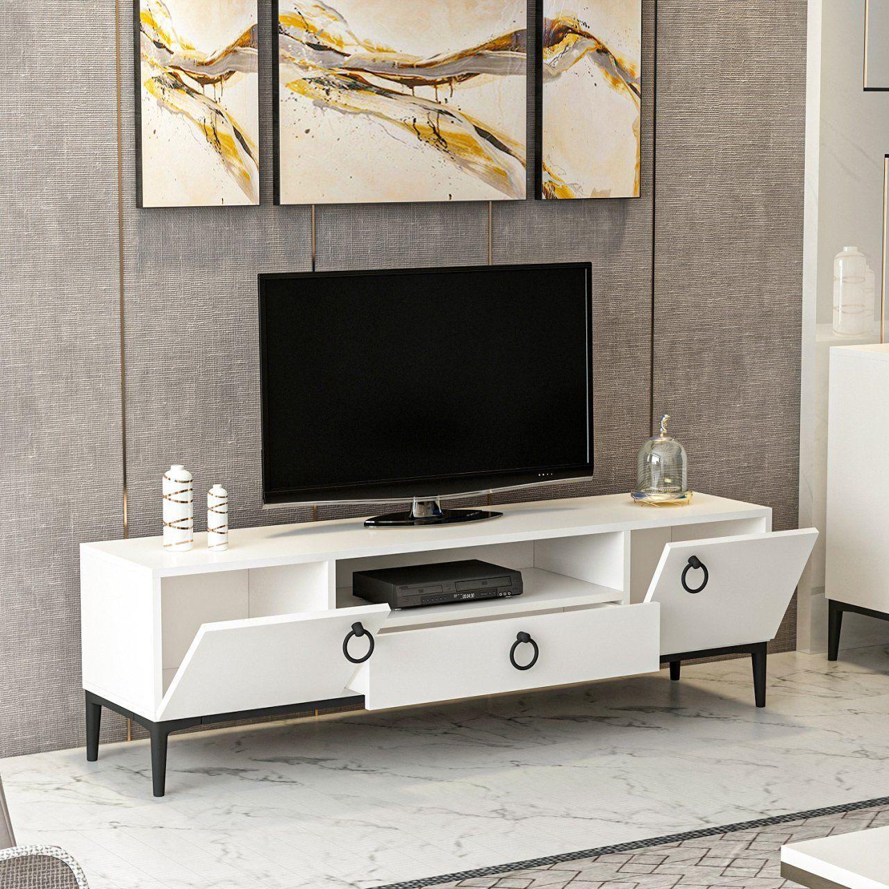 Minar Moon Tv Modern Ünitesi - Beyaz / Siyah