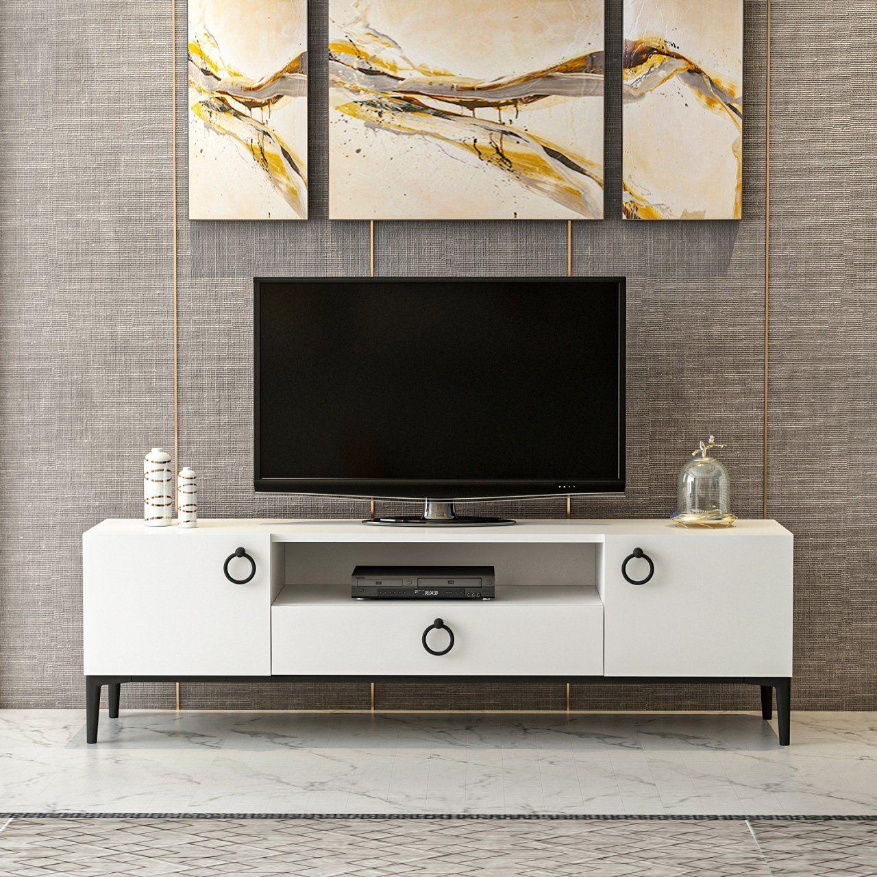 Minar Moon Tv Modern Ünitesi - Beyaz / Siyah