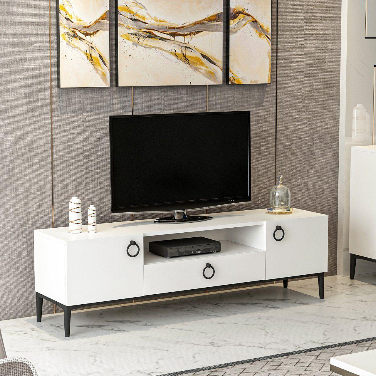 Minar Moon Tv Modern Ünitesi - Beyaz / Siyah