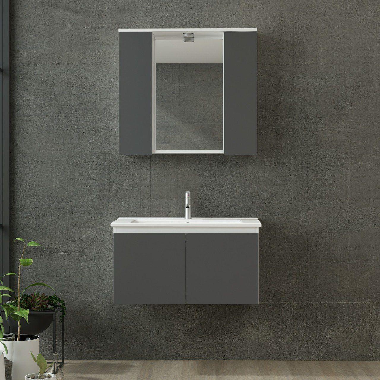 Nika Banyo Dolabı 85Cm As2K+2K1A+Etj Beyaz Antrasit