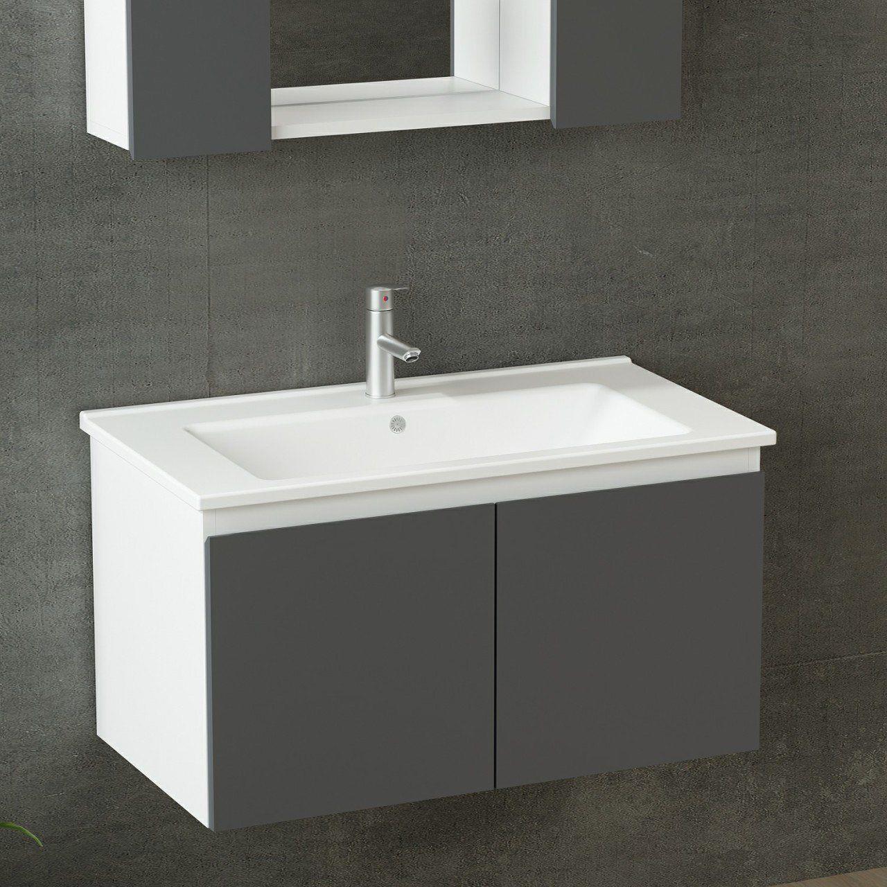 Nika Banyo Dolabı 85Cm As2K+2K1A+Etj Beyaz Antrasit