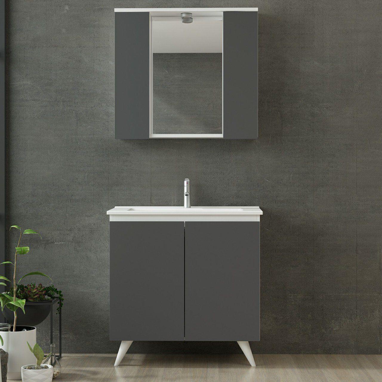 Nika Banyo Dolabı 85Cm Ay2K+2K1A+Etj Beyaz Antrasit