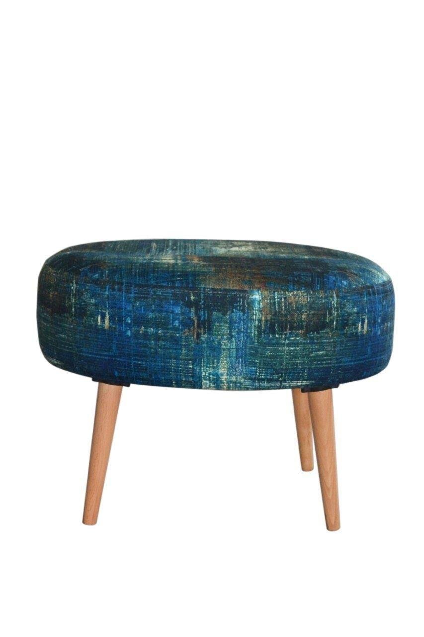 Rossi Oval Puf Yeşil Kırçıllı Desenli