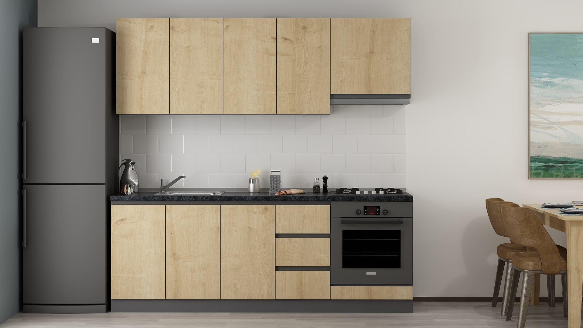 Vive Panna Mutfak 220Cm Aspratör + Ankastre - Antrasit/Safir