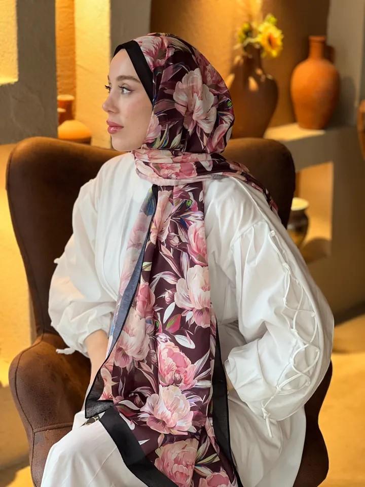 Seta Desen Şal - Siyah Bordo