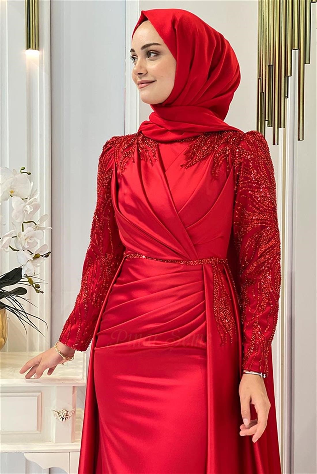 Pınar Şems Akra Abiye Kırmızı
