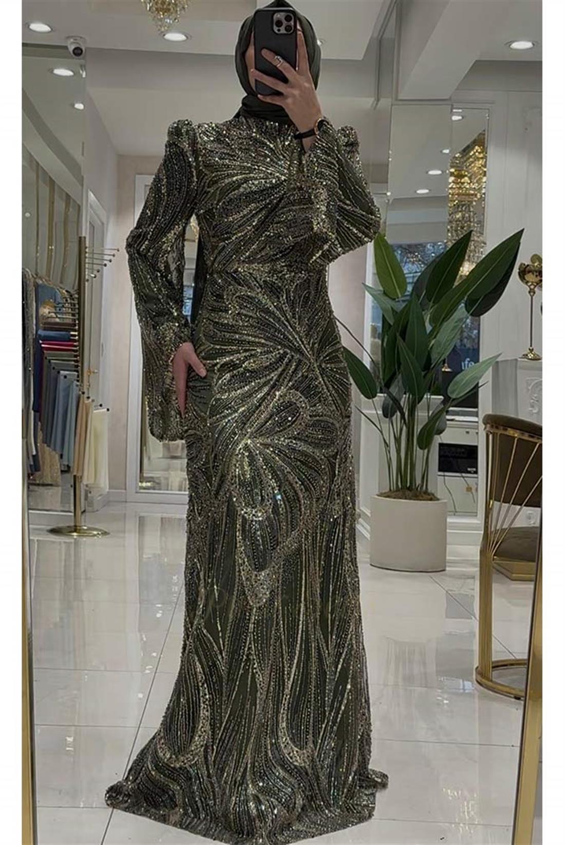 Pınar Şems Aksu Abiye Ceviz Yeşili