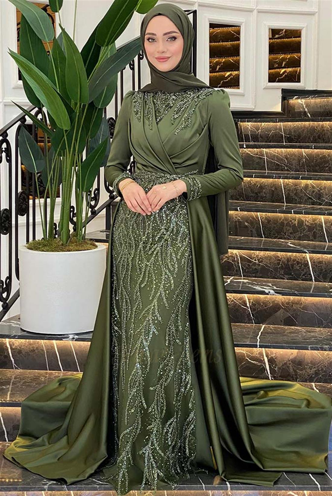 Pınar Şems Hafsa Abiye Ceviz Yeşili