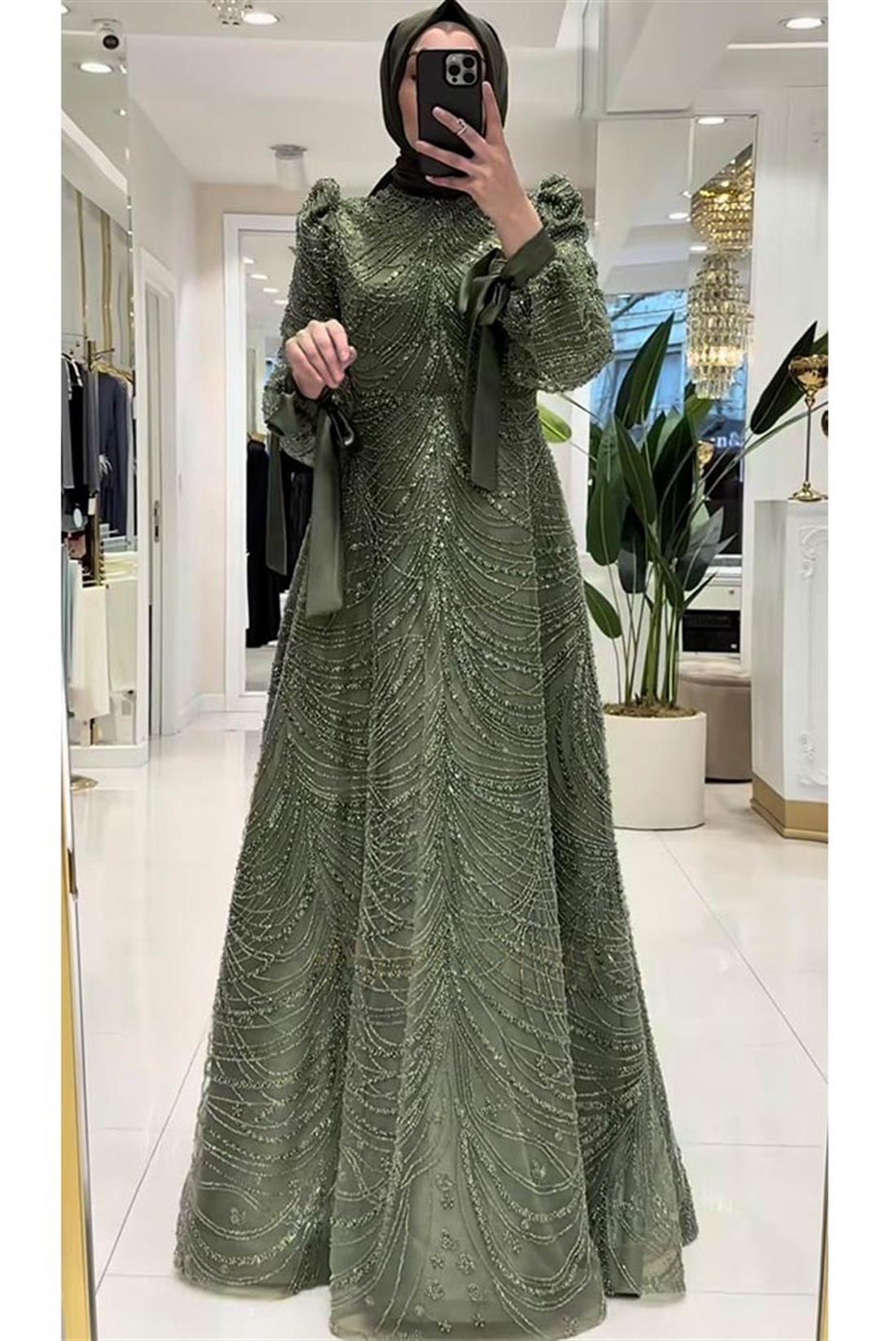 Pınar Şems Hüsna Abiye Ceviz Yeşili