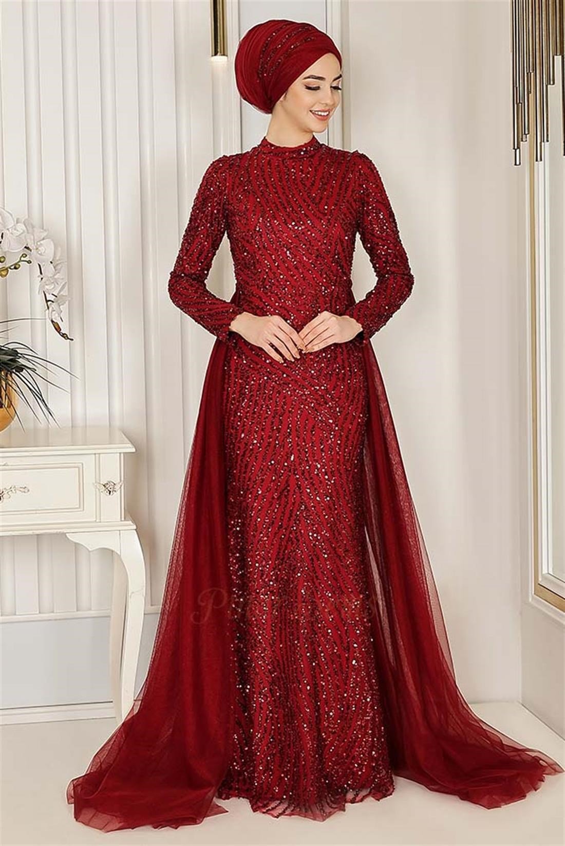 Pınar Şems İmren Abiye Bordo