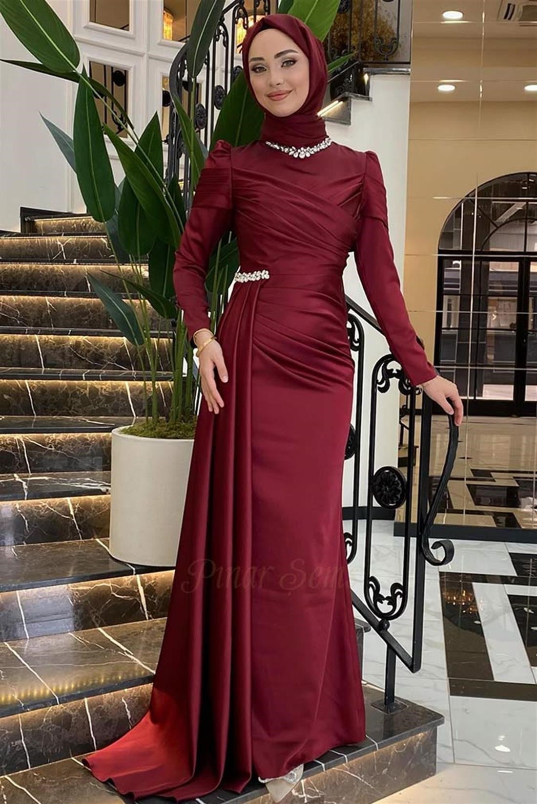 Pınar Şems Mina Abiye Bordo