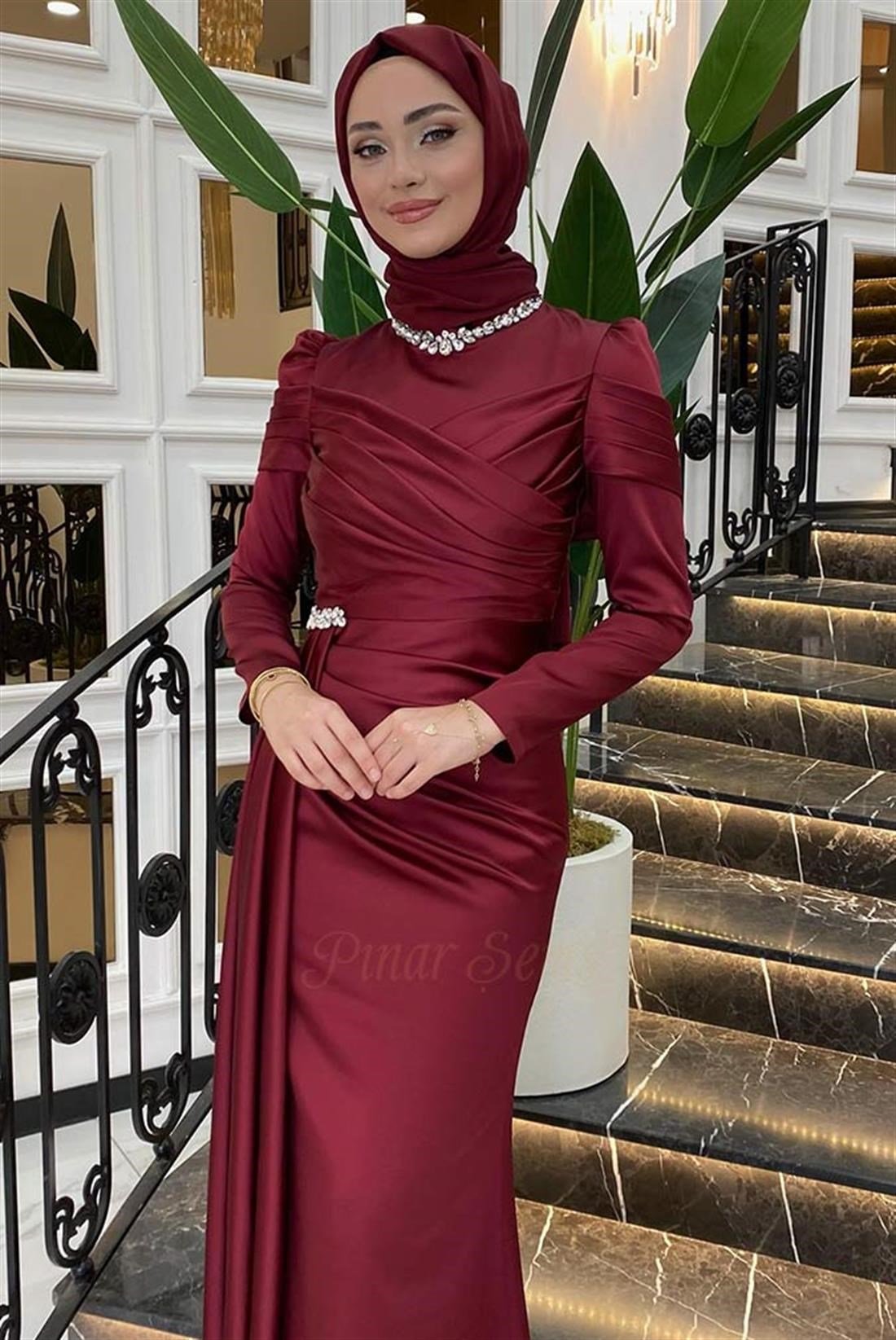 Pınar Şems Mina Abiye Bordo