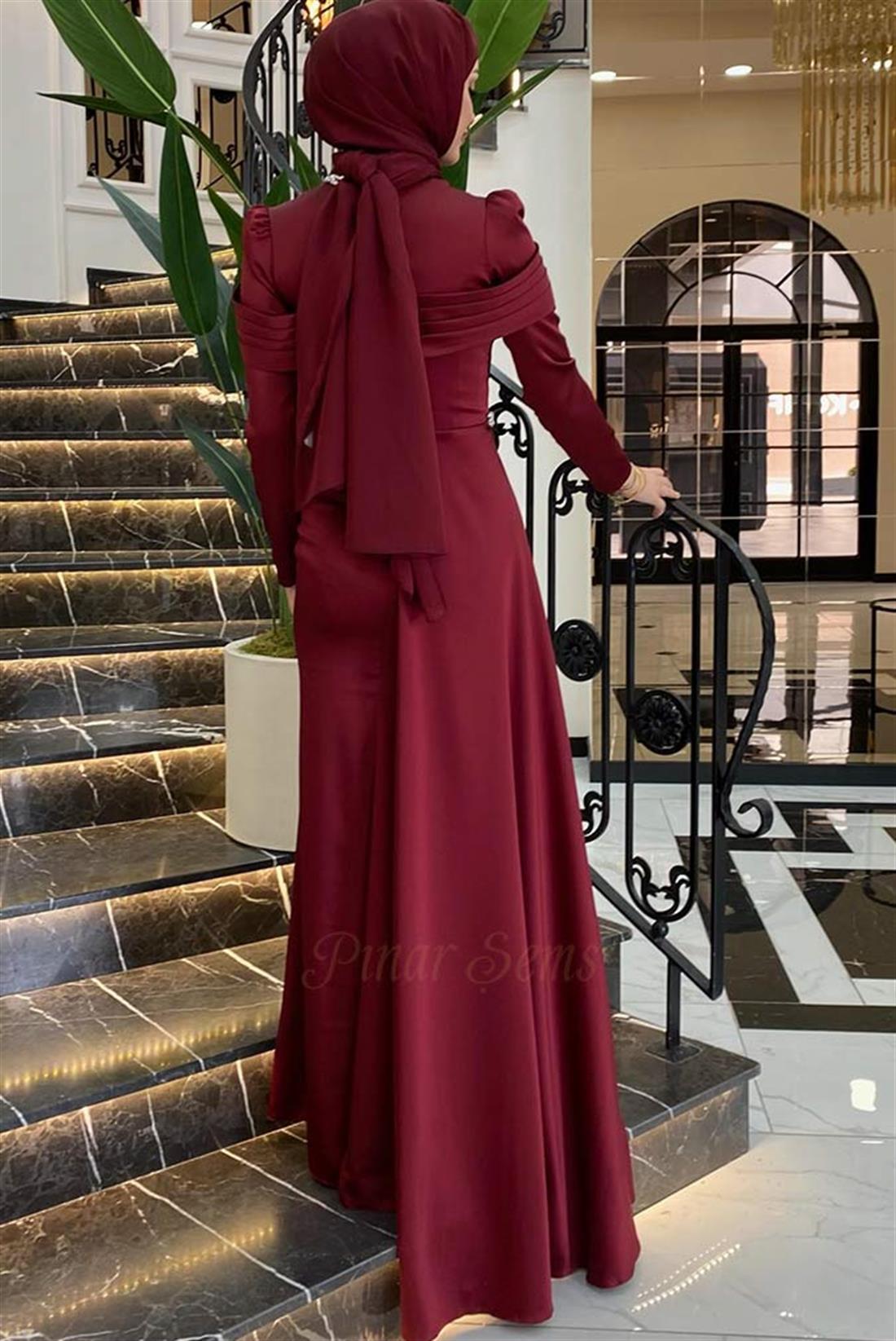 Pınar Şems Mina Abiye Bordo