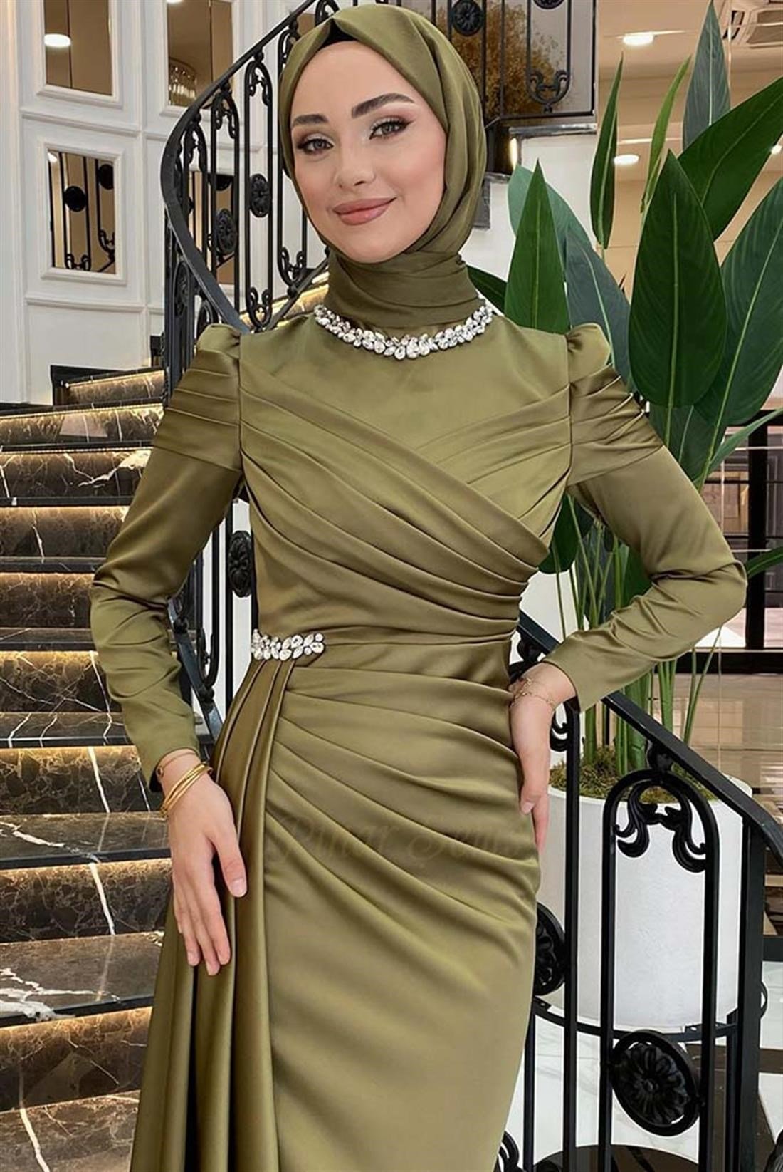 Pınar Şems Mina Abiye Ceviz Yeşili