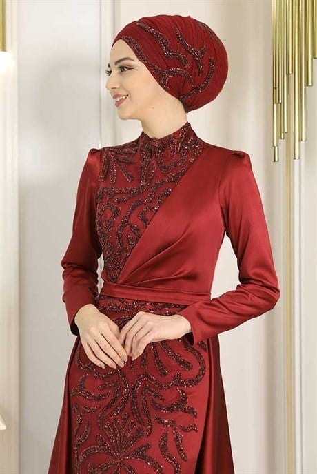Pınar Şems Nefel Abiye Bordo