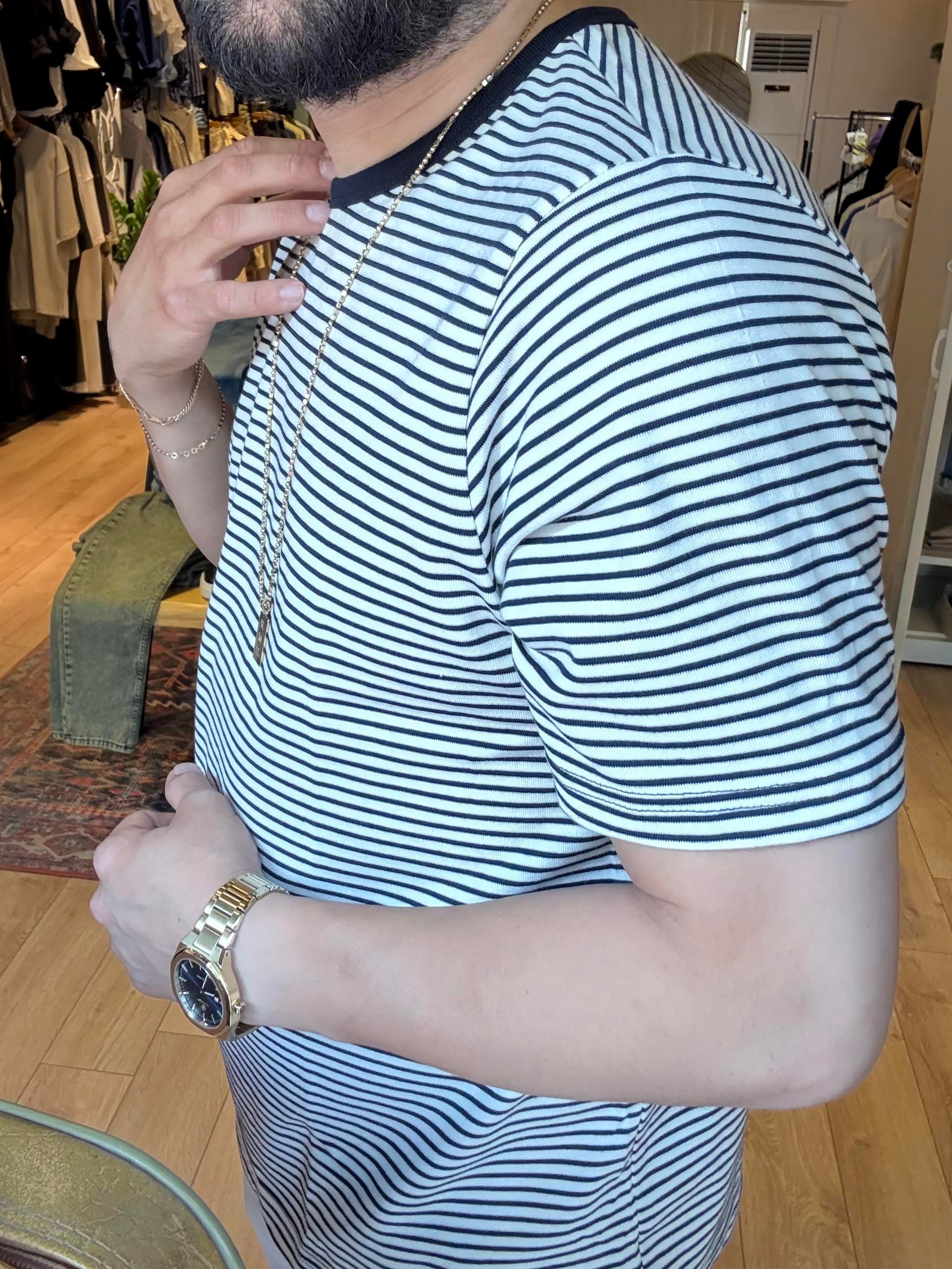 Beyaz Çizgili Slim Fit Tişört