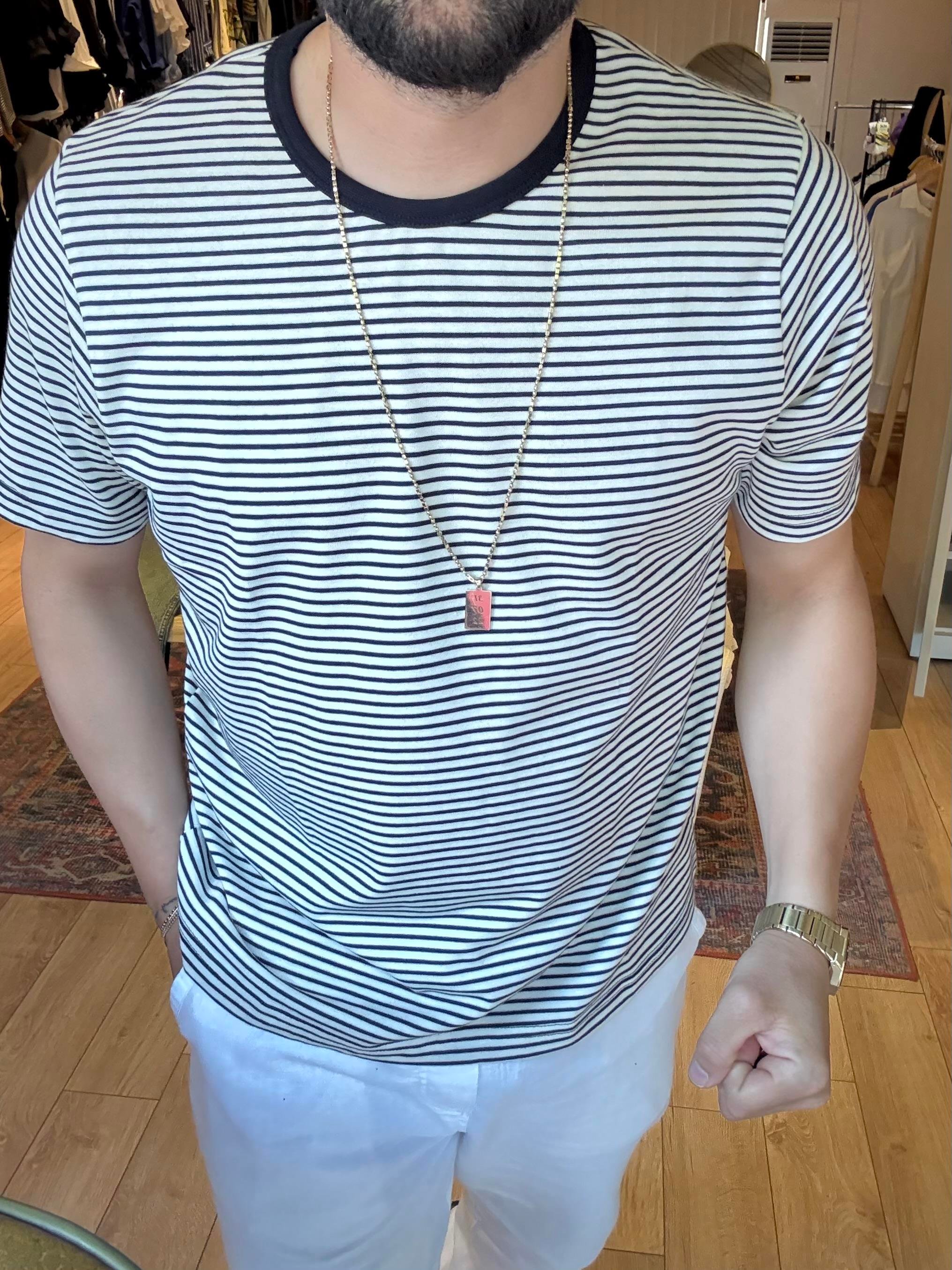 Beyaz Çizgili Slim Fit Tişört