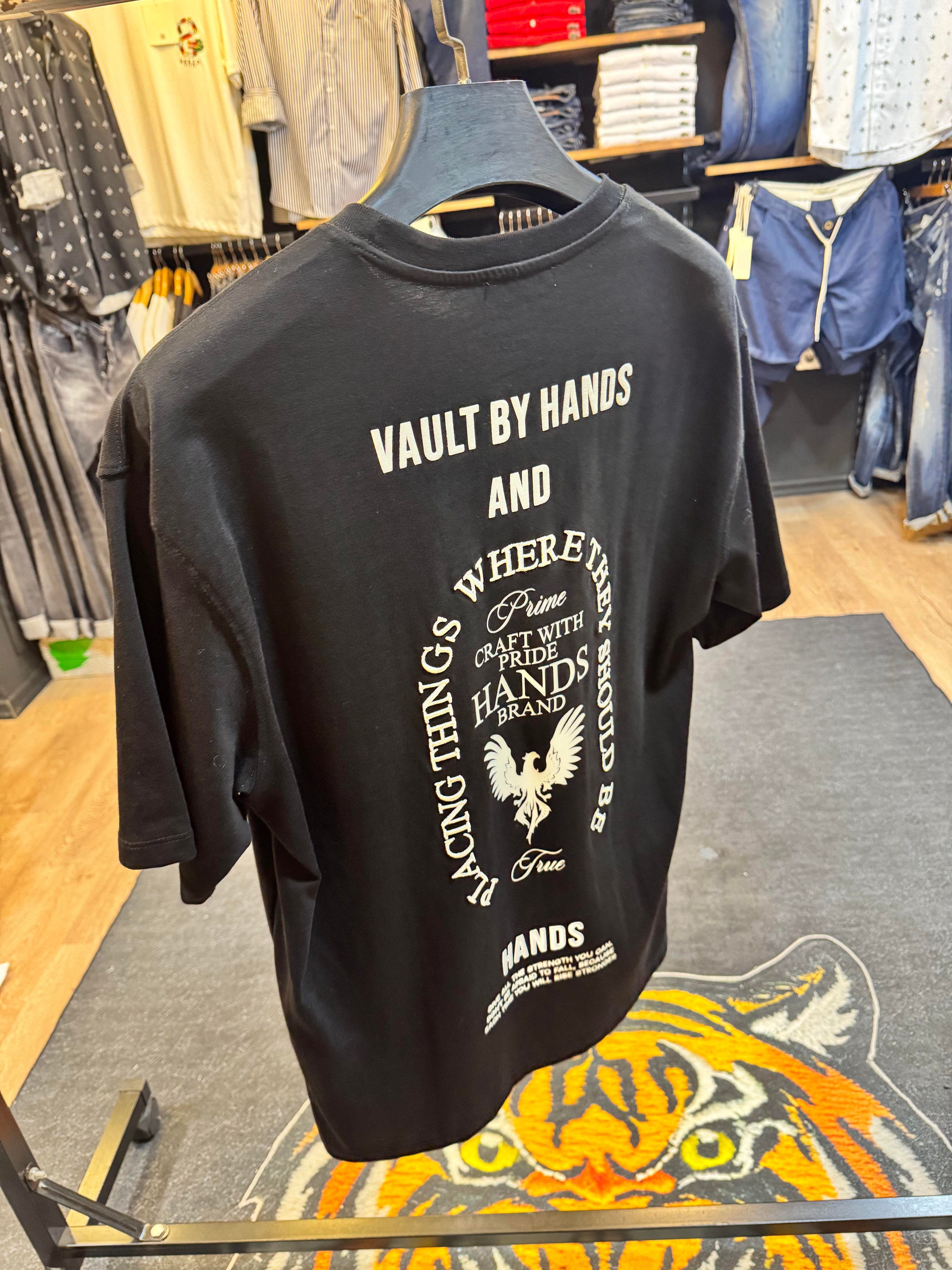 Hands Baskılı Oversize Siyah Tişört
