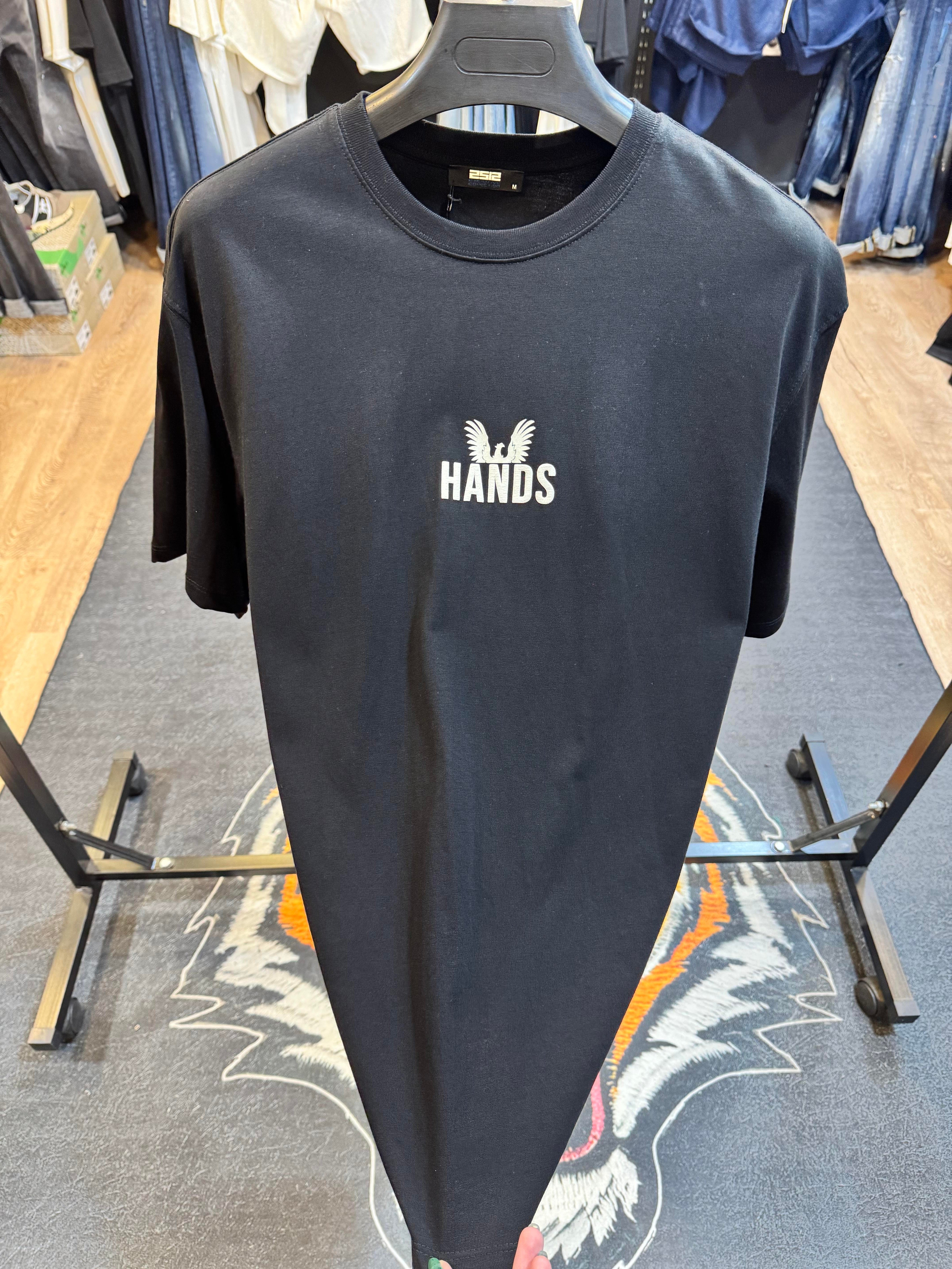 Hands Baskılı Oversize Siyah Tişört