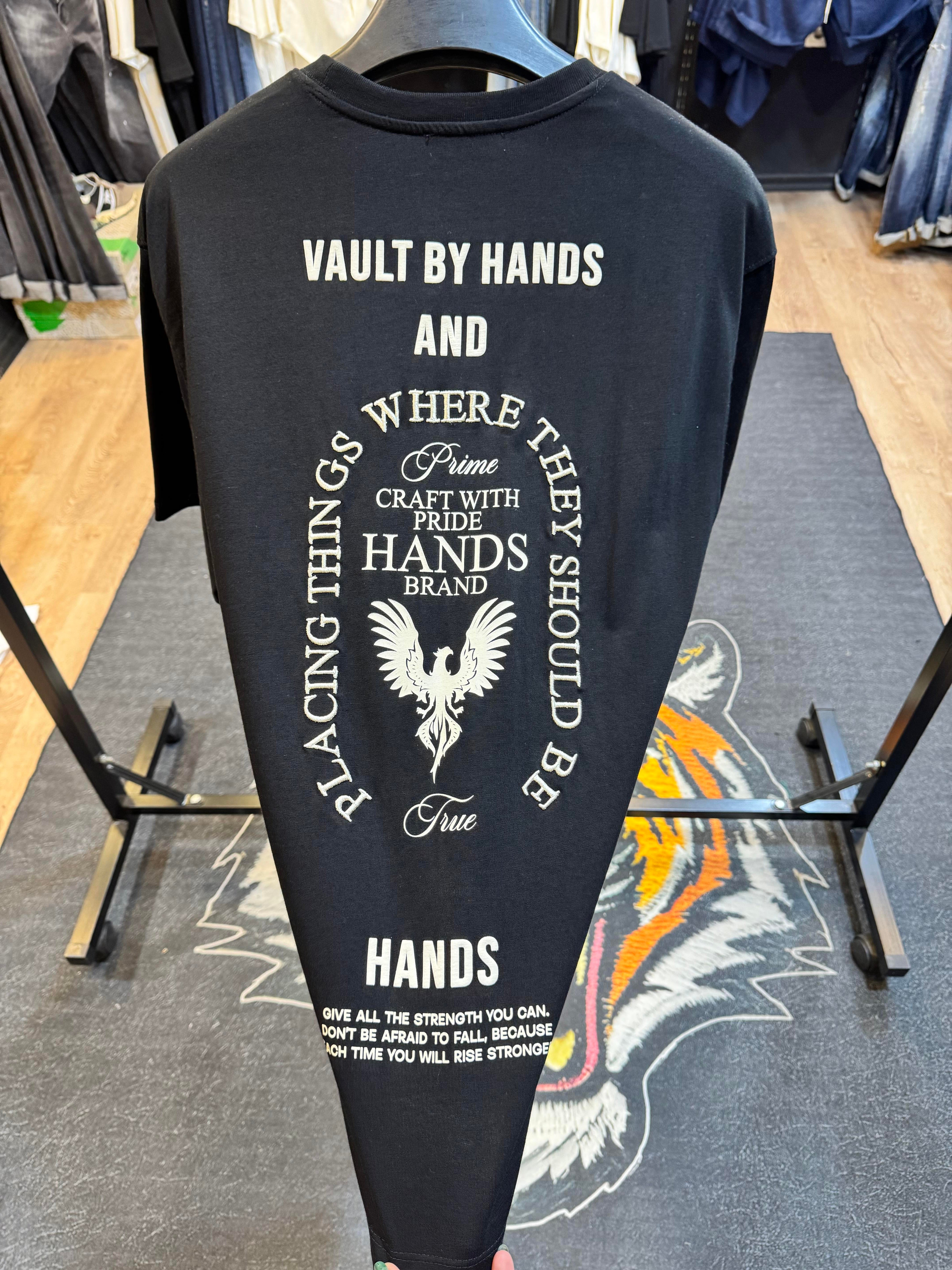Hands Baskılı Oversize Siyah Tişört