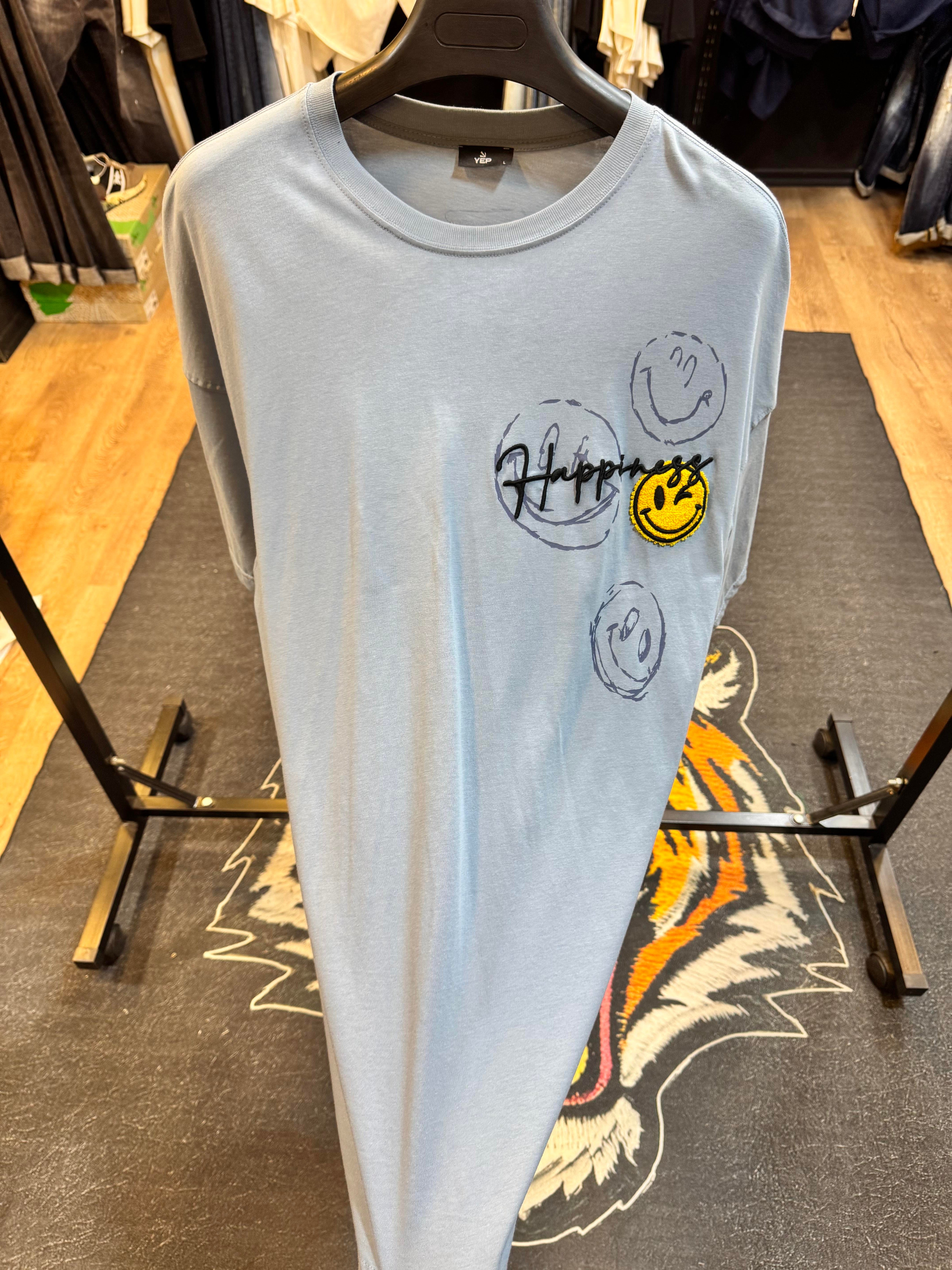 Happiness Baskılı Oversize Tişört