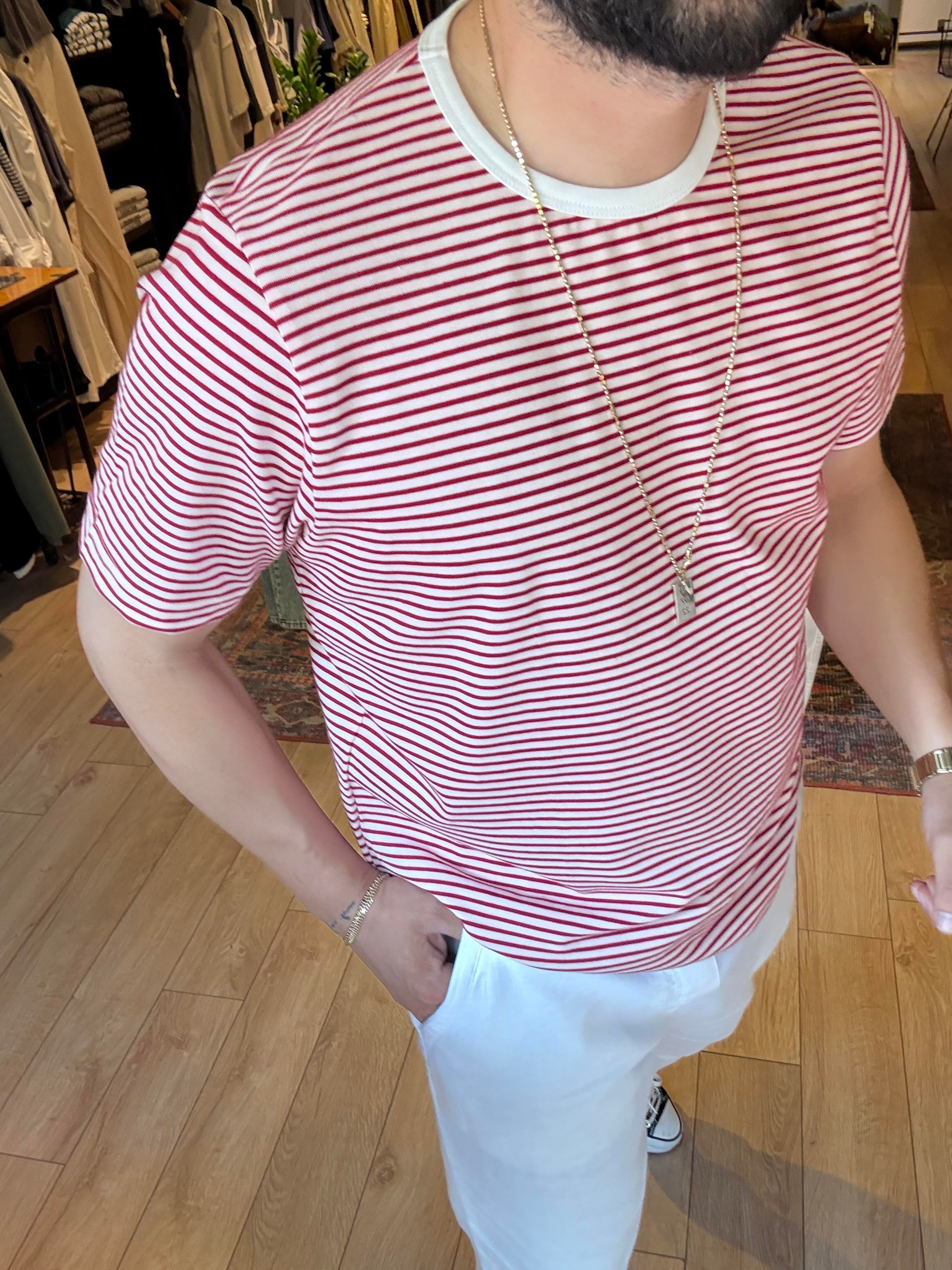 Kırmızı Çizgili Slim Fit Tişört