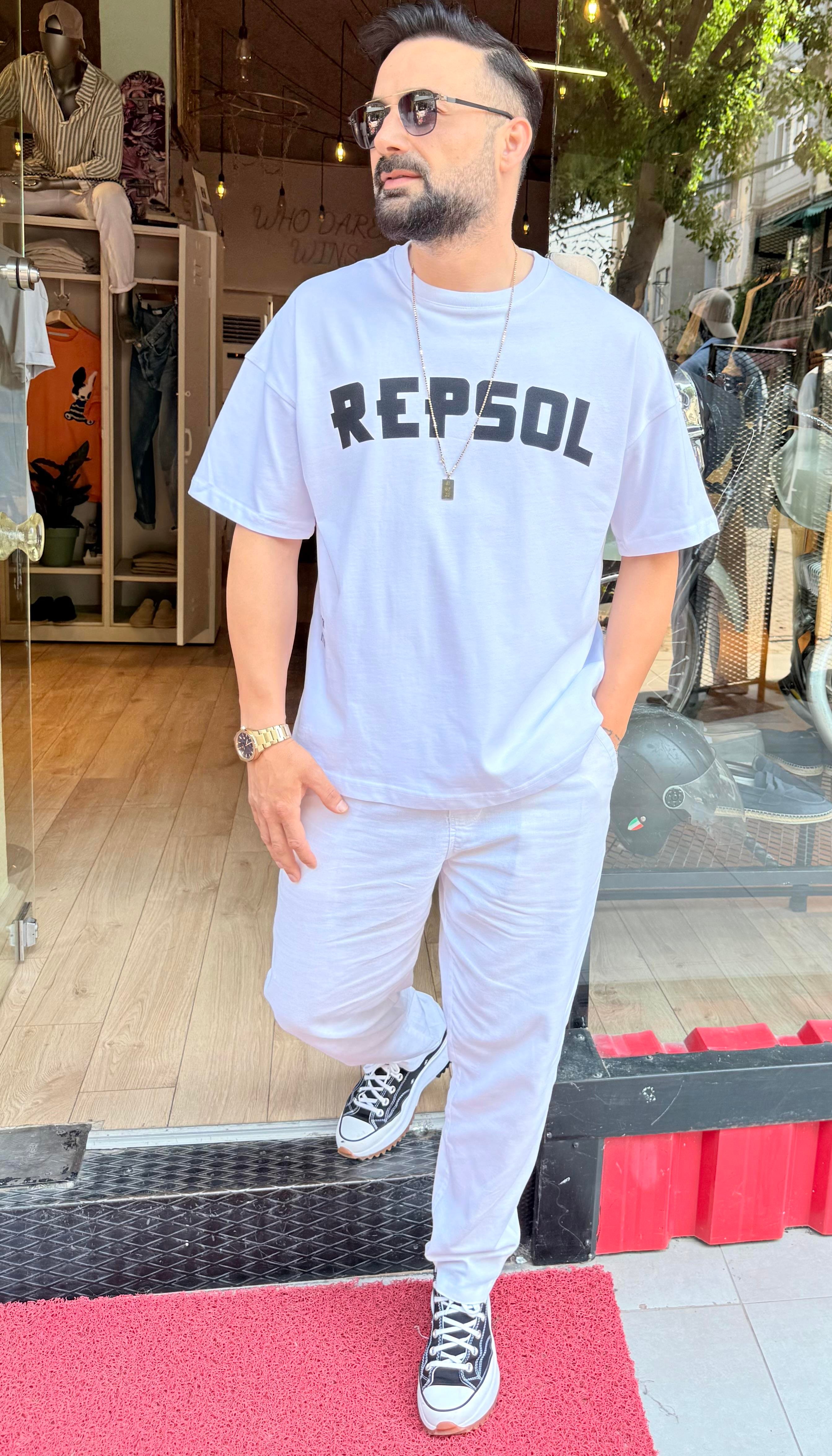 Repsol Baskılı Beyaz Oversize Tişört