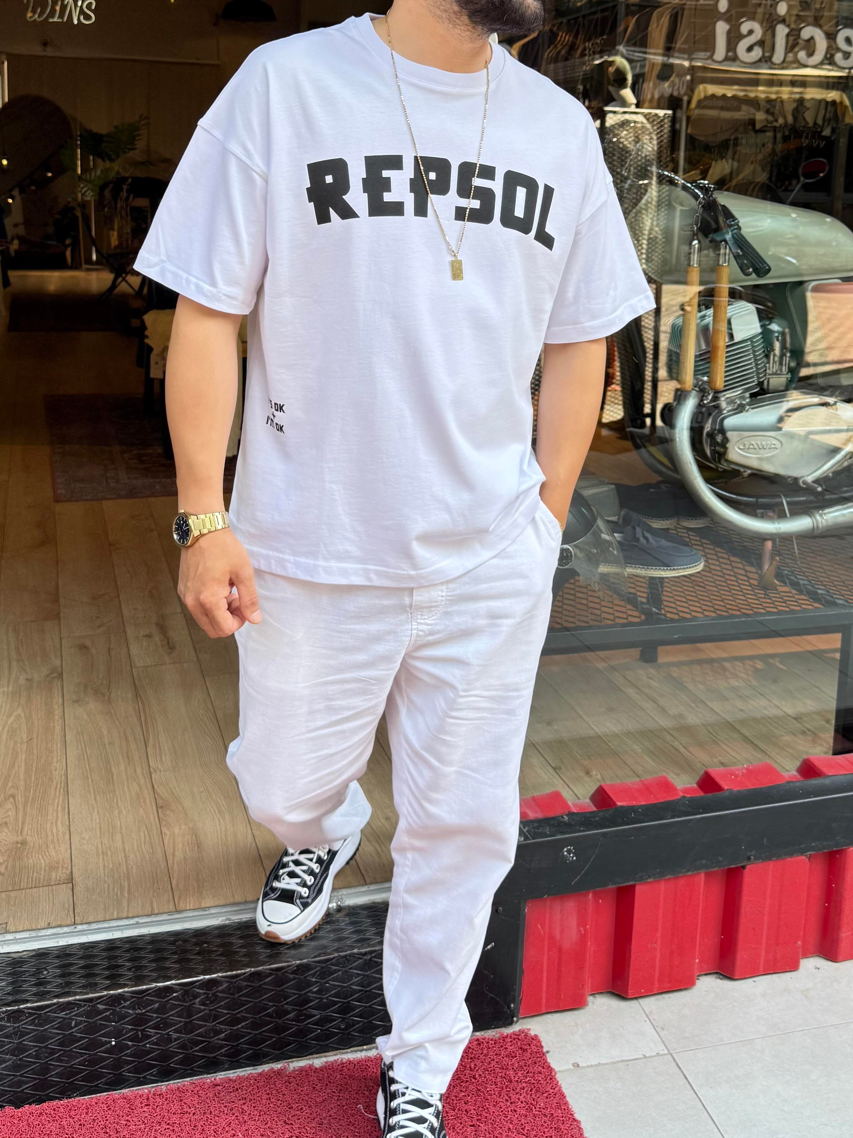 Repsol Baskılı Beyaz Oversize Tişört