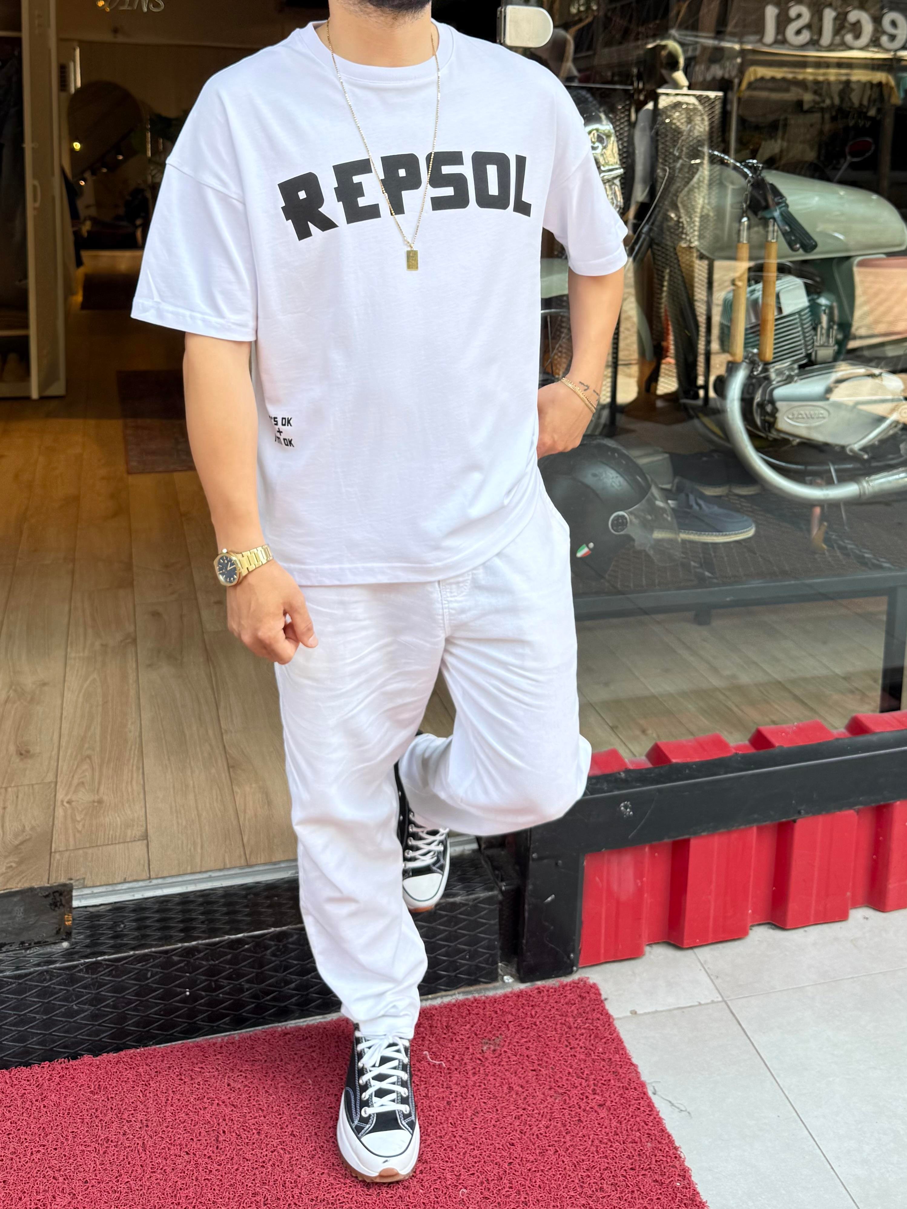 Repsol Baskılı Beyaz Oversize Tişört