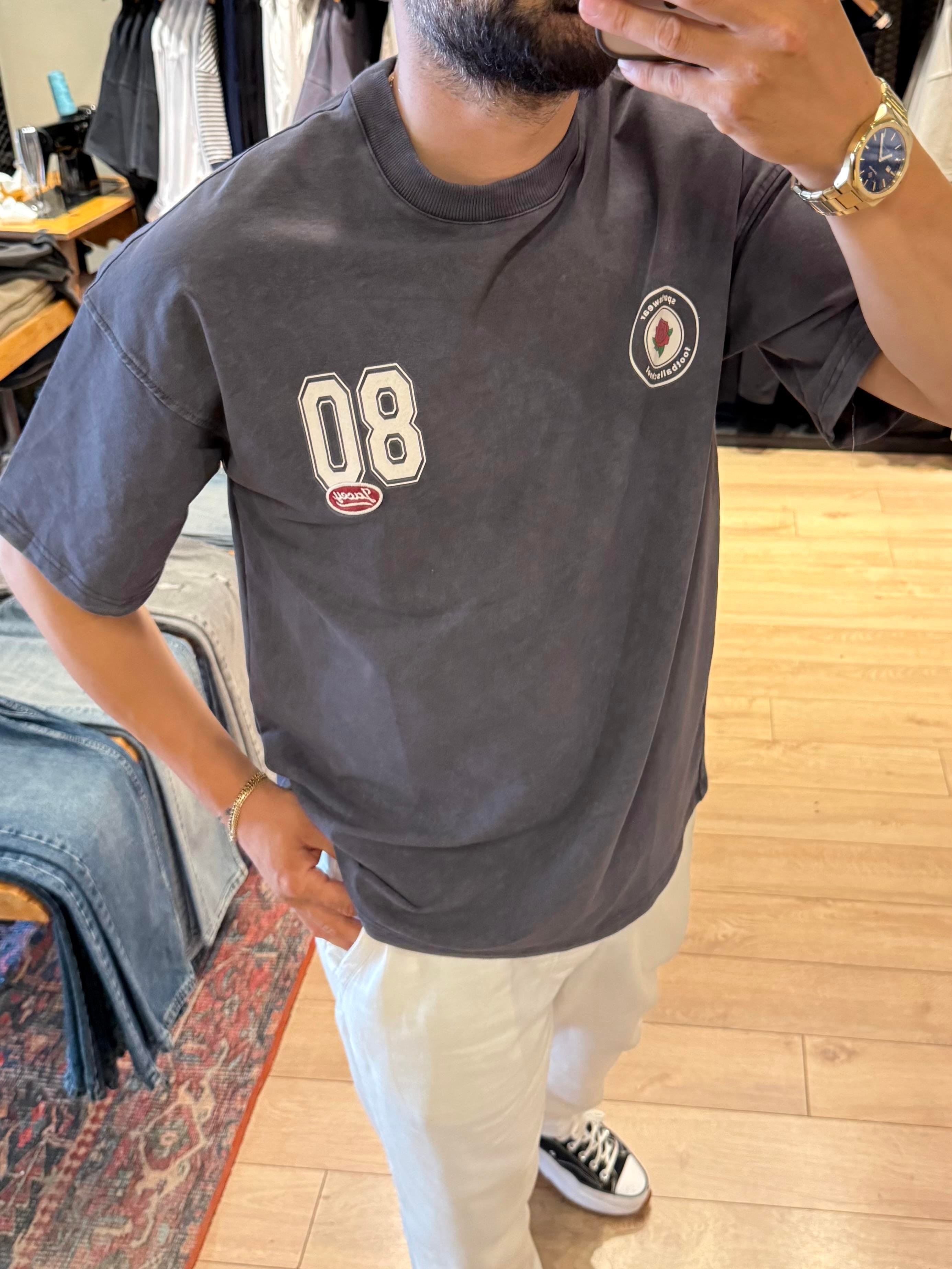 Yıkamalı 80 Baskılı Gri Oversize Tişört