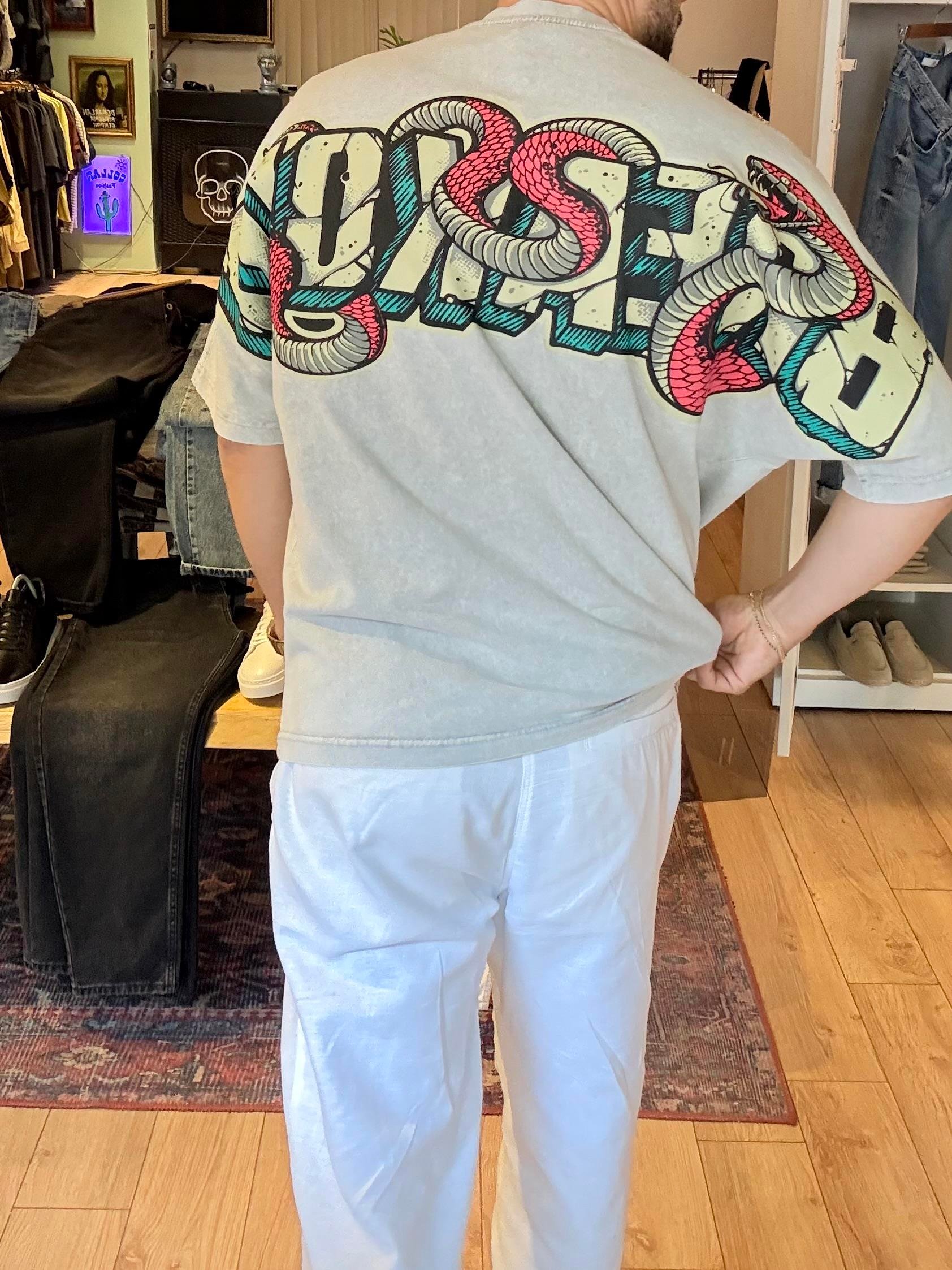 Yıkamalı Yılan baskılı Oversize tişört