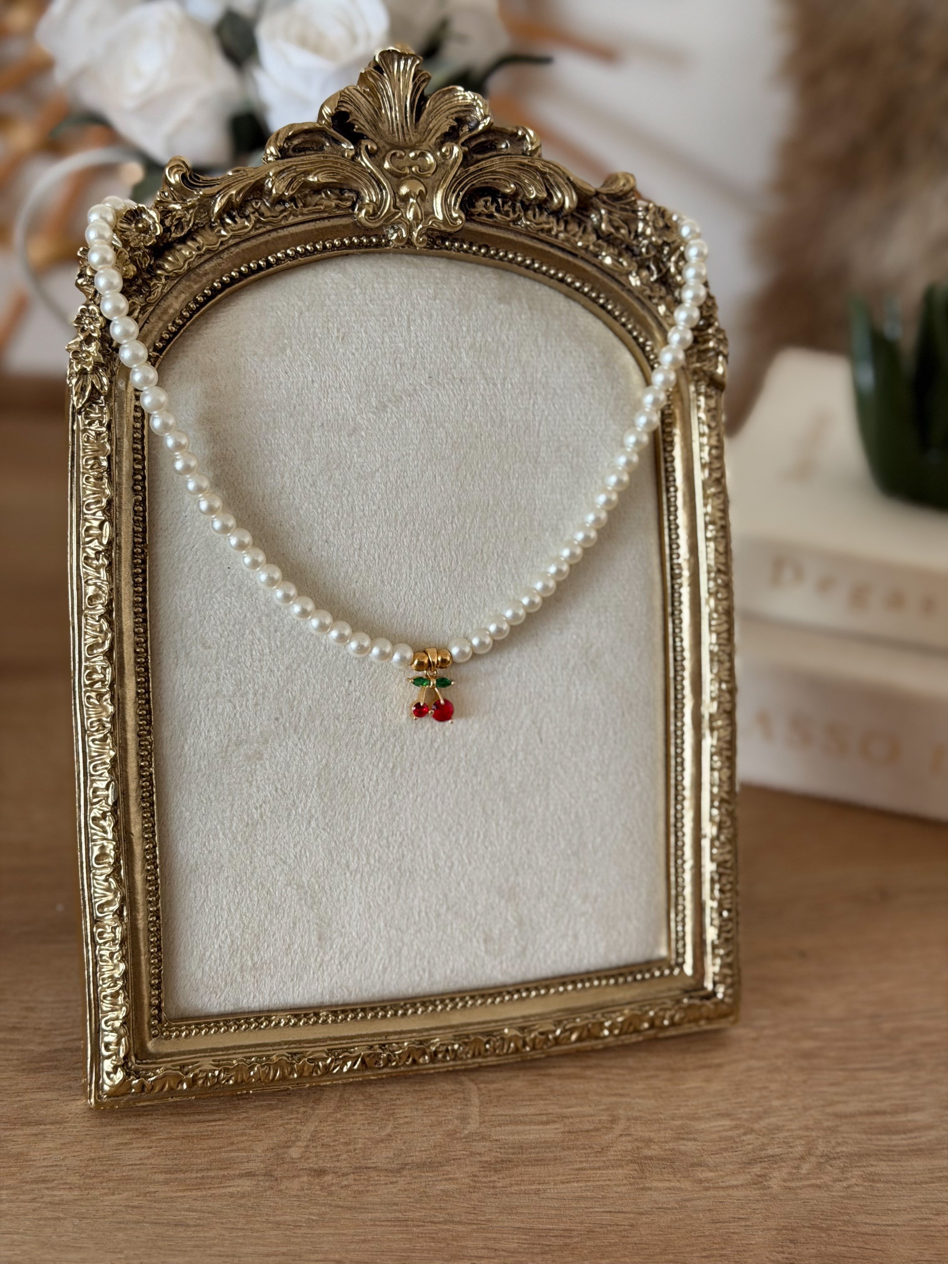 Kiraz Charm Cam İnci Kolye