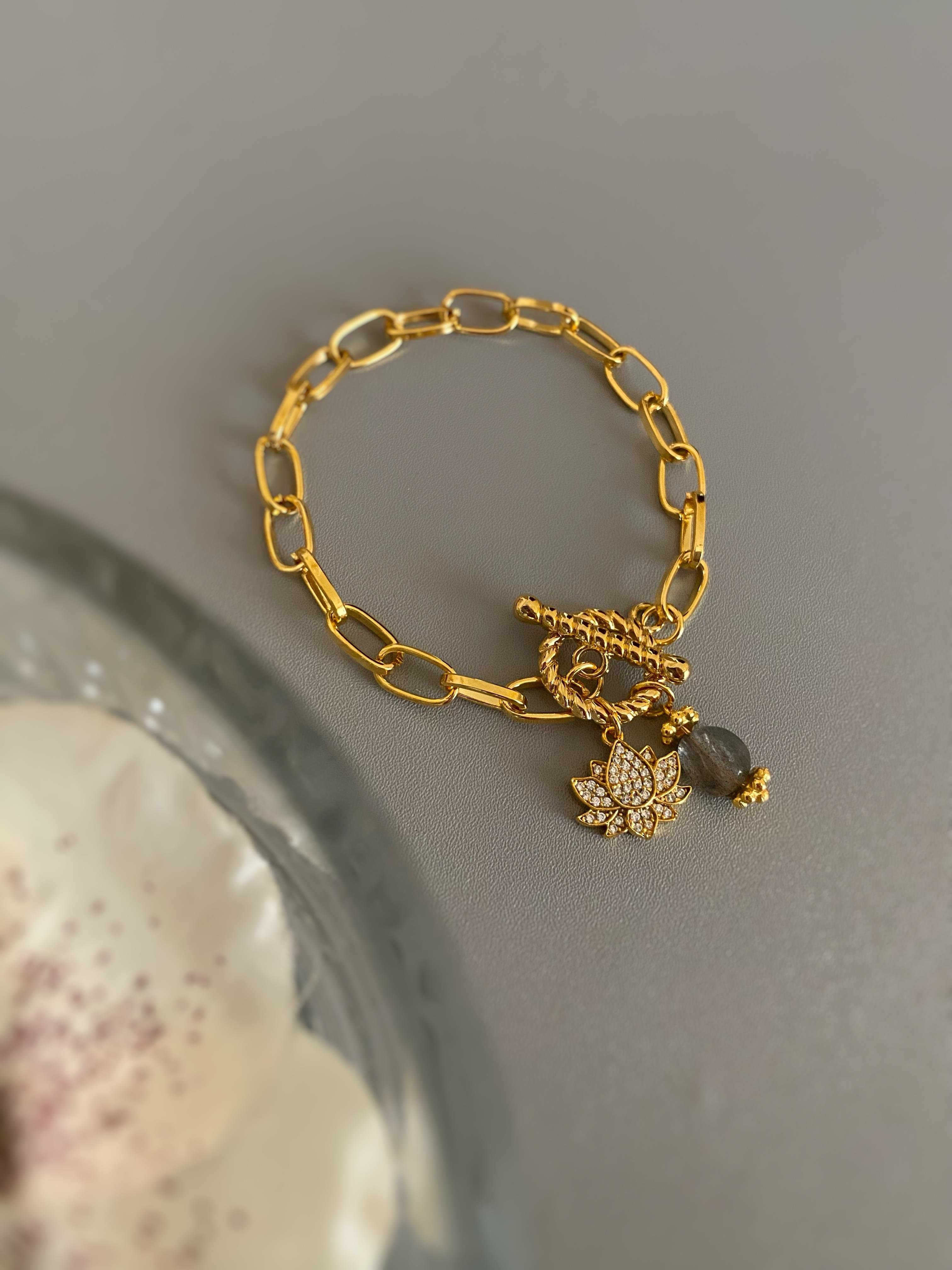 Labradorit Detay Lotus Charm