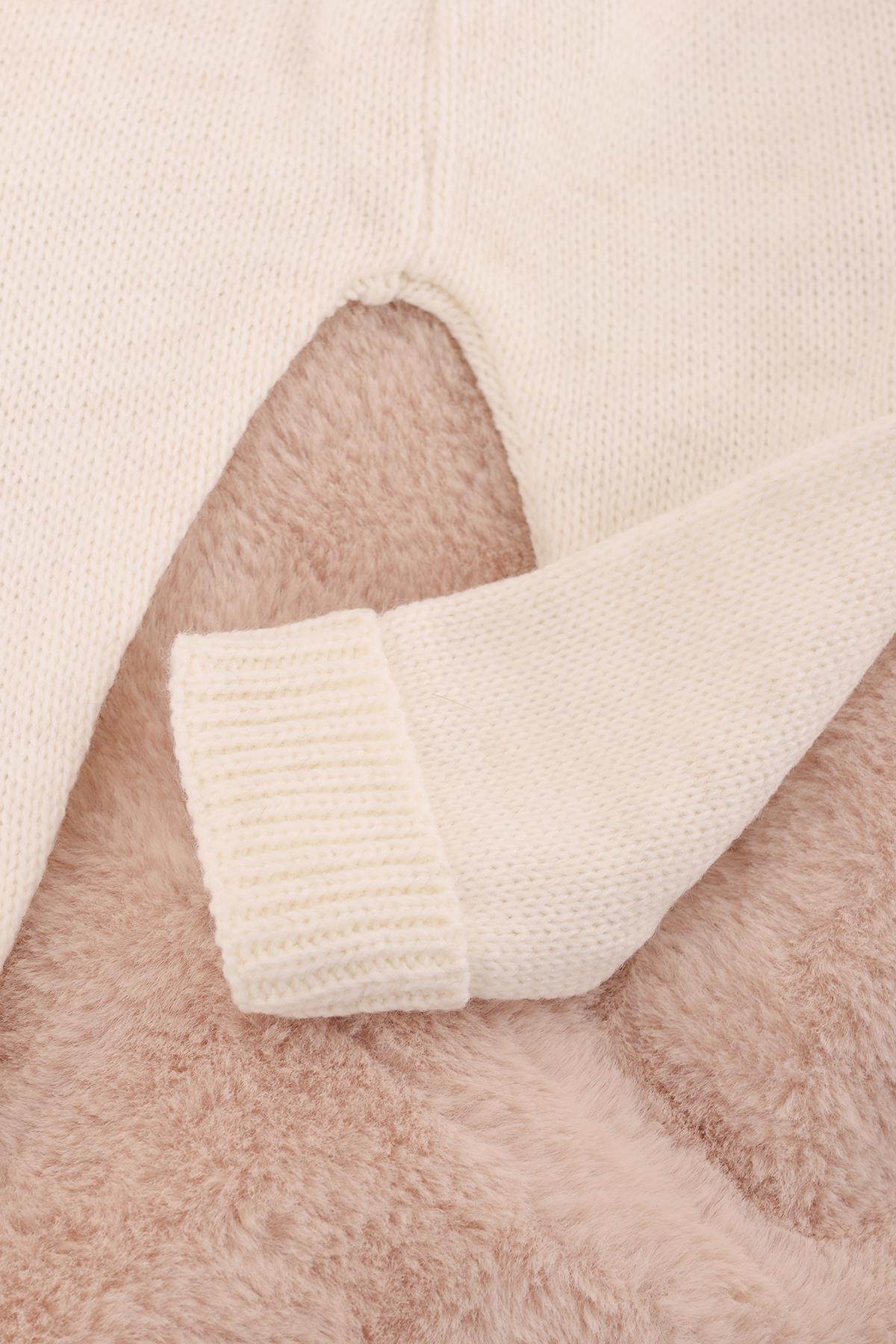 Kız Bebek TakımEkru Örme Triko Bebek 3'lü Takım - Unisex Body'li Kışlık Set