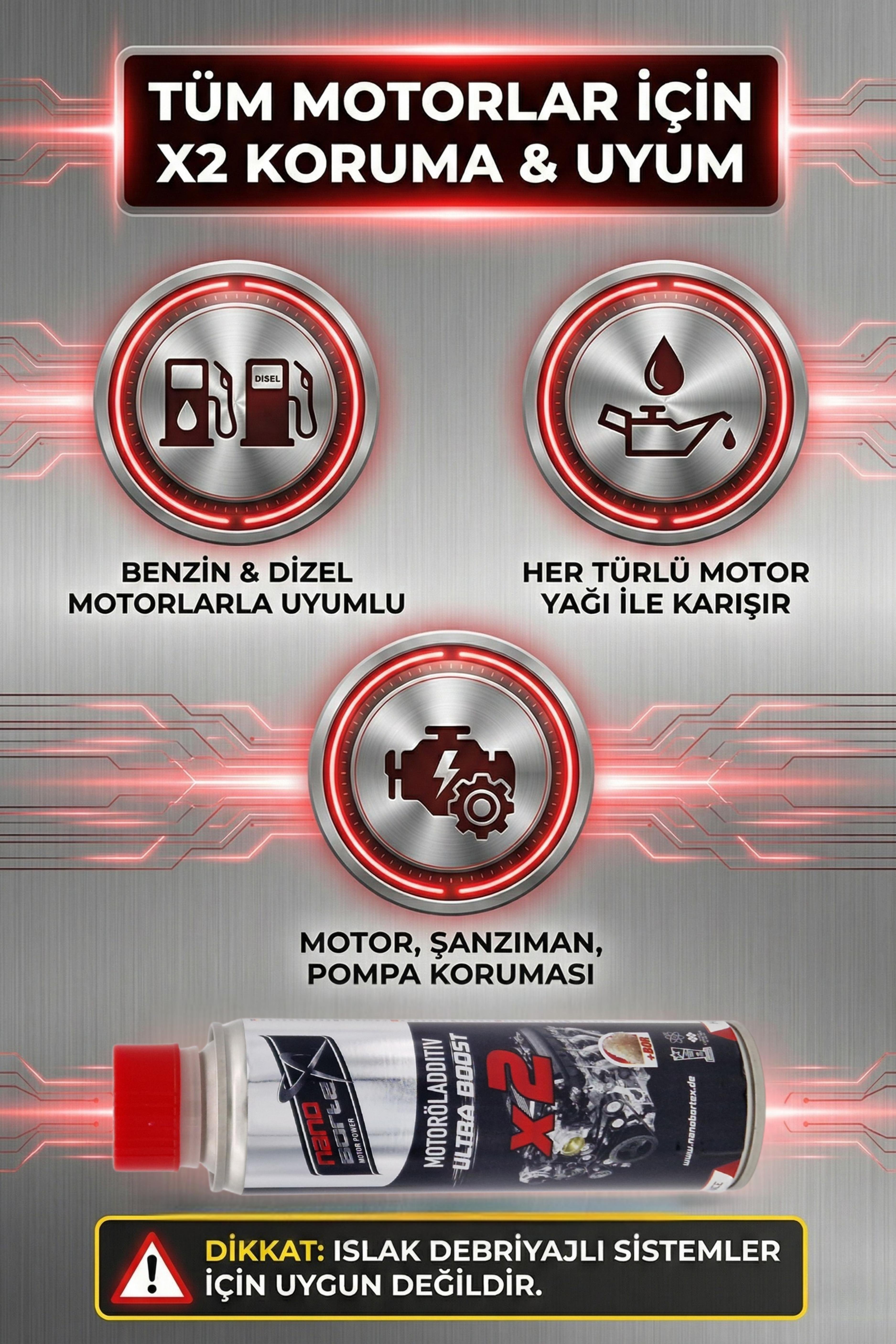 NanoBorTeX Ceramic Ultra Boost x2 Seramik & Çift Bor Motor Yağ Katkısı 300 ML