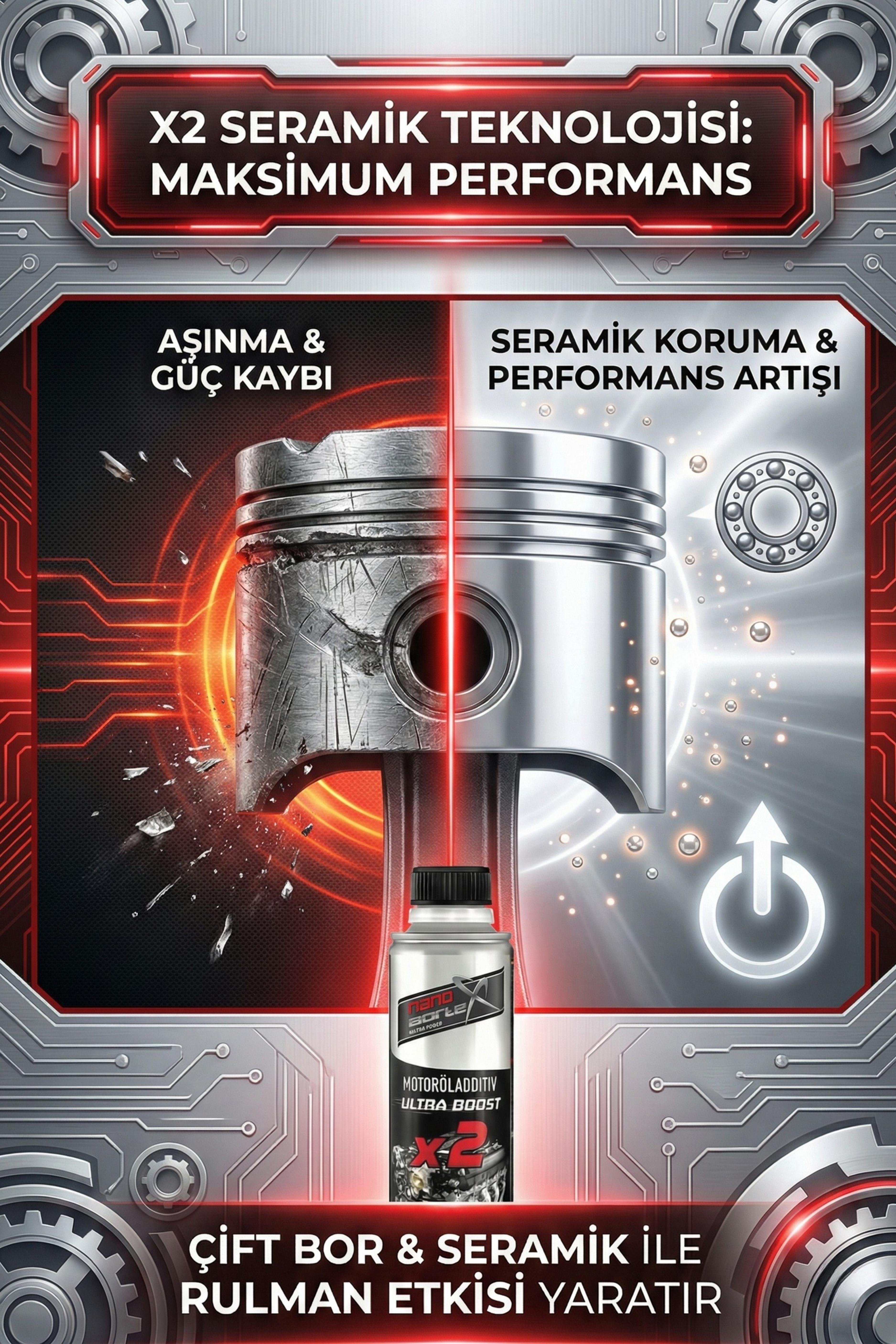 NanoBorTeX Ceramic Ultra Boost x2 Seramik & Çift Bor Motor Yağ Katkısı 300 ML