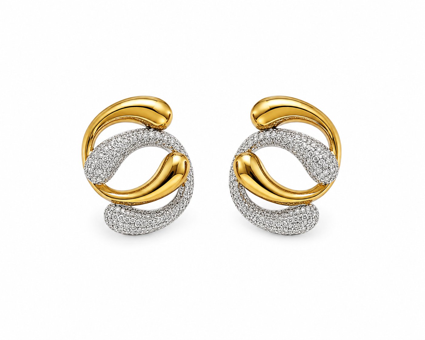 Gold-Silver iç içe Geçmiş Damla Küpe